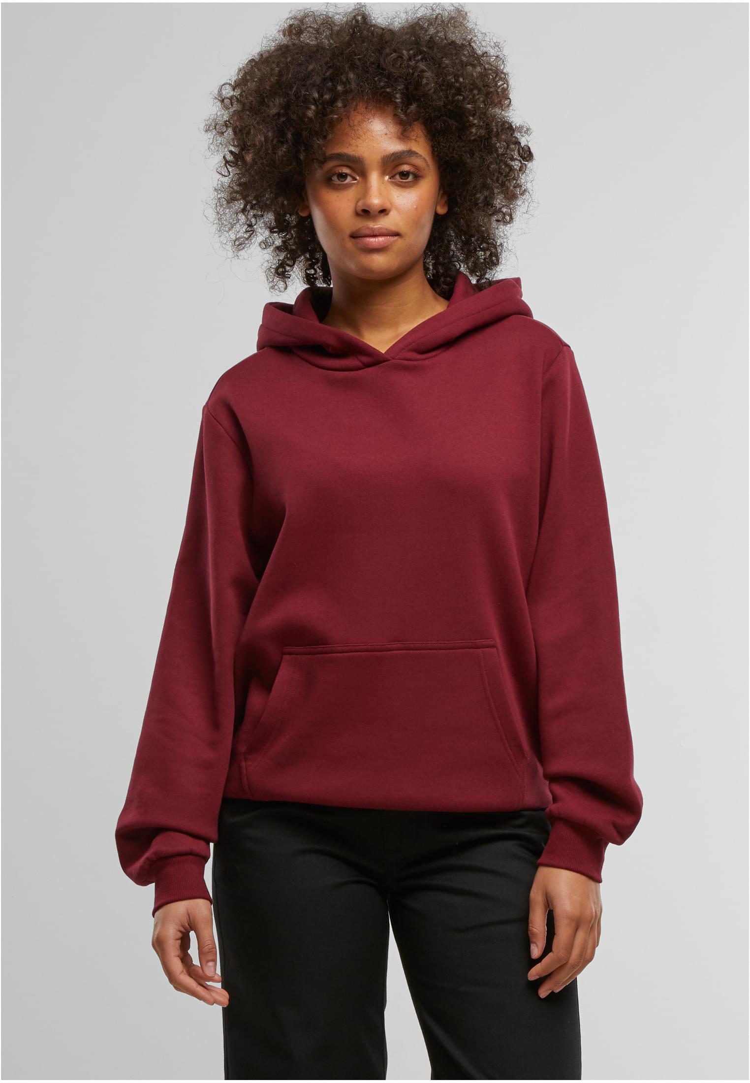 Ladies Organic Loose Brushed Fleece Hoody | burgundy