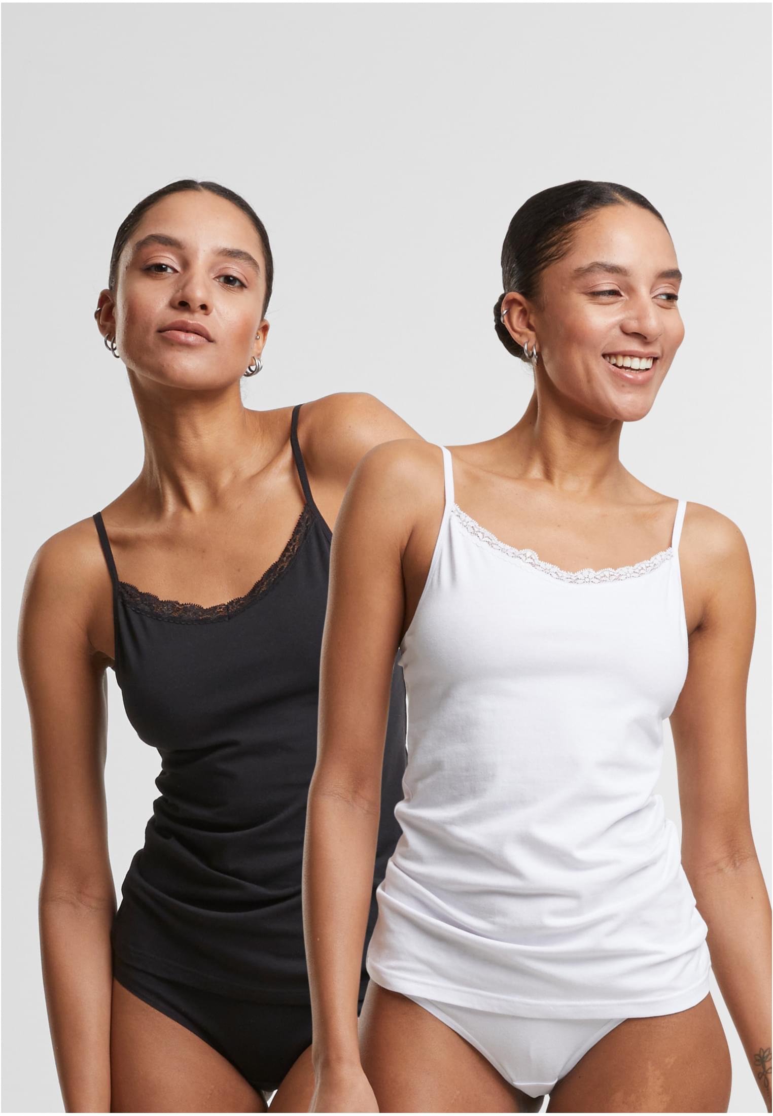 Ladies Basic Tank Top Cotton Lace 2-Pack | black+white