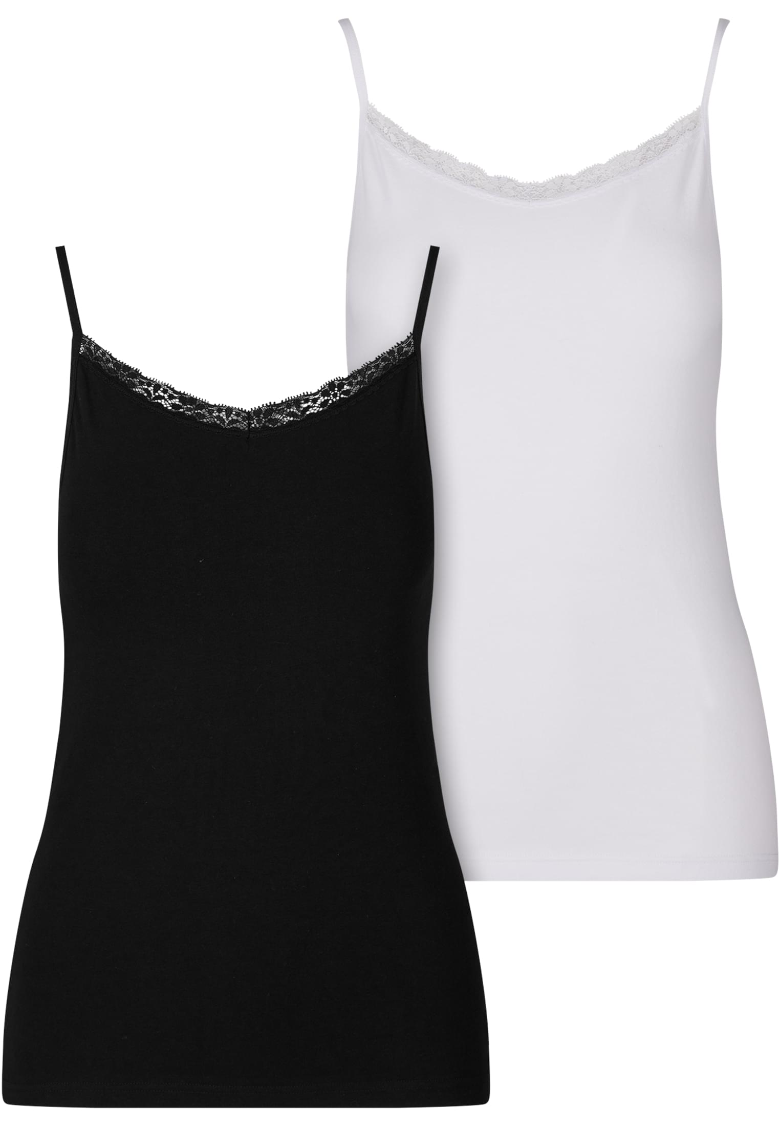 Ladies Basic Tank Top Cotton Lace 2-Pack | black+white