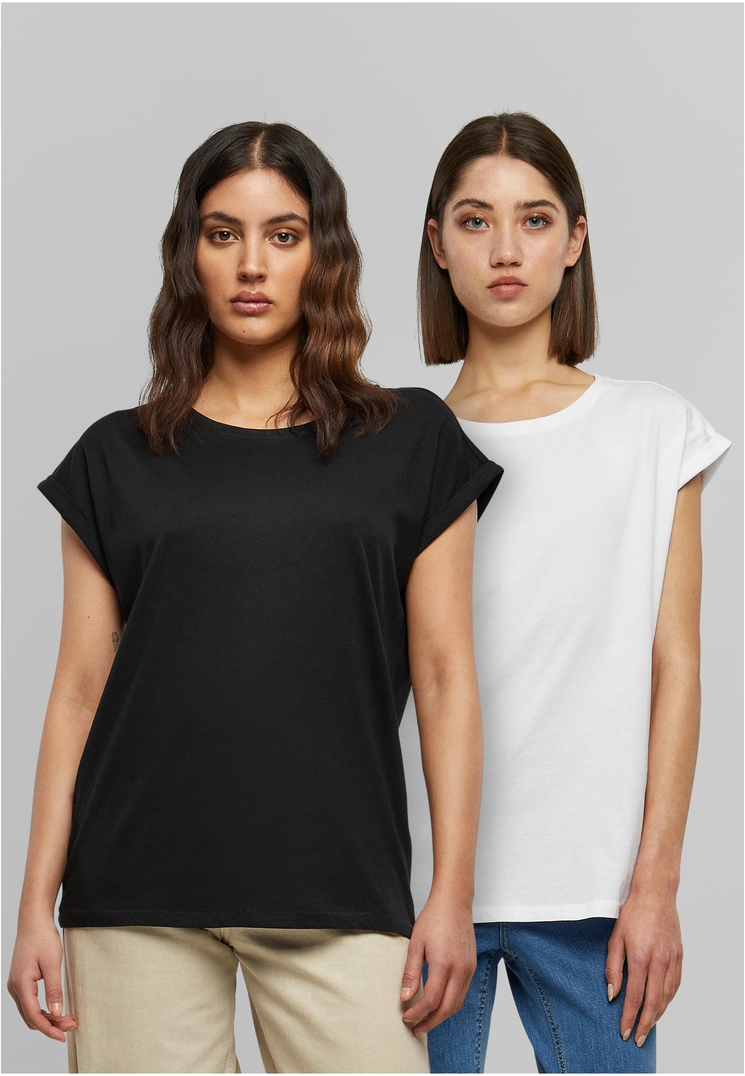 Ladies Extended Shoulder Tee 2-Pack | white+black