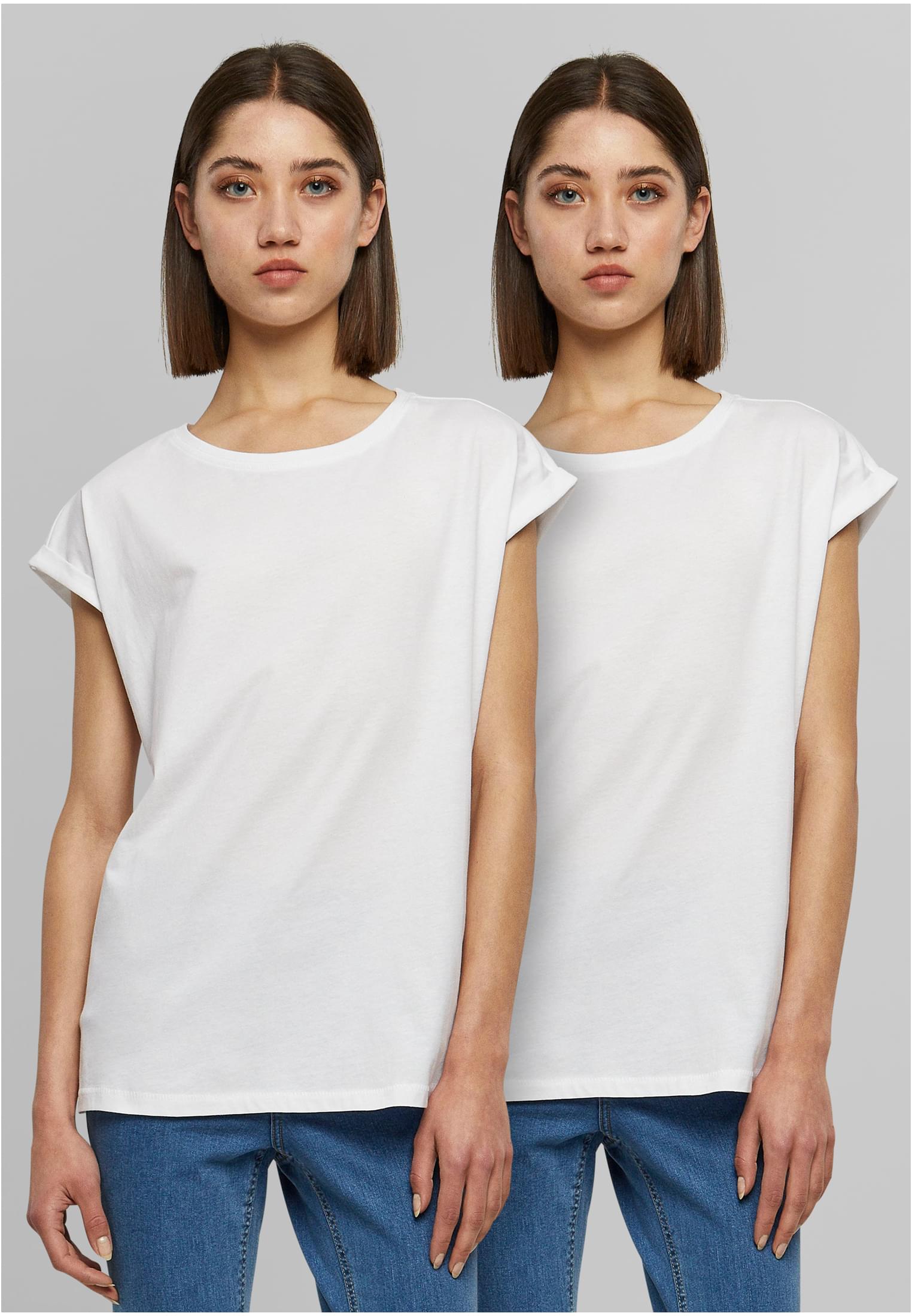 Ladies Extended Shoulder Tee 2-Pack | white+white