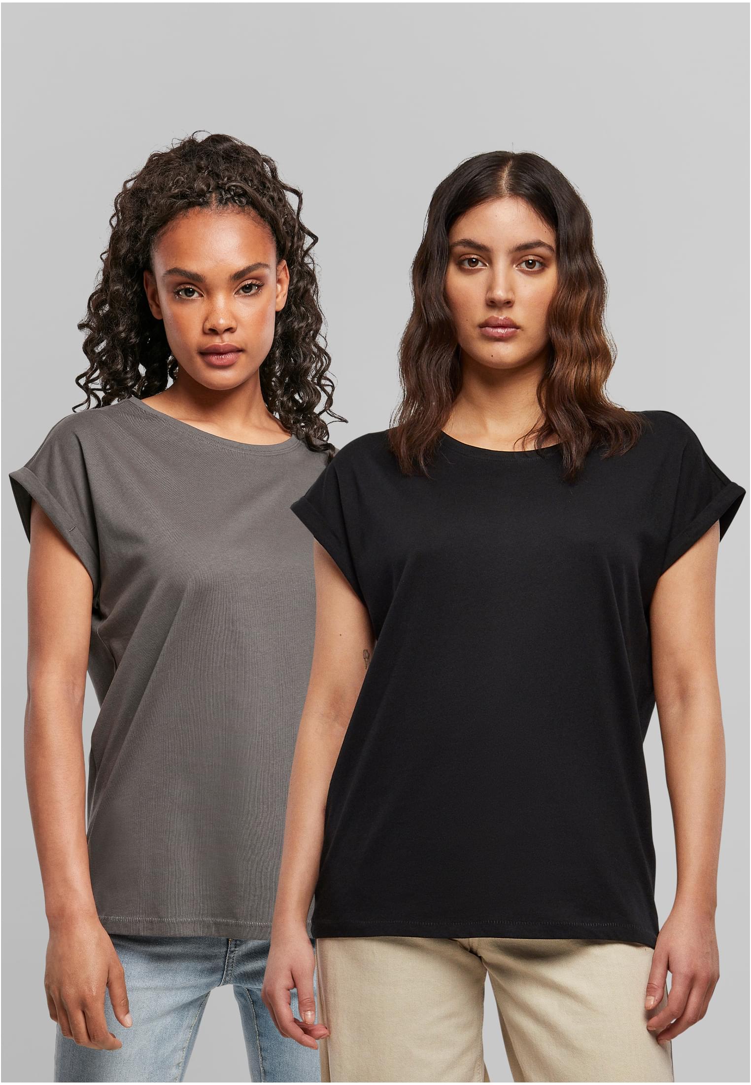 Ladies Extended Shoulder Tee 2-Pack | darkshadow+black