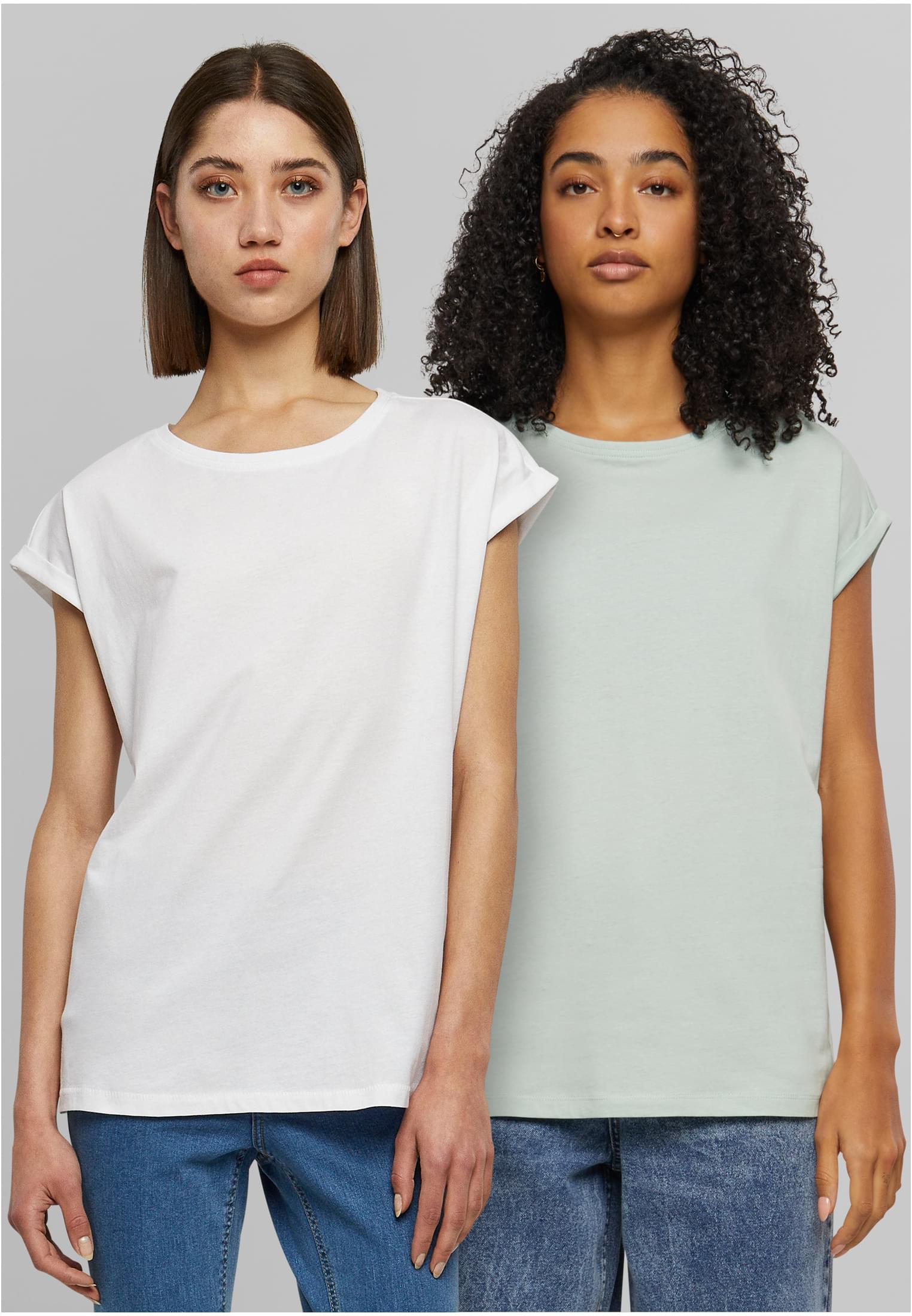 Ladies Extended Shoulder Tee 2-Pack | frostmint+white