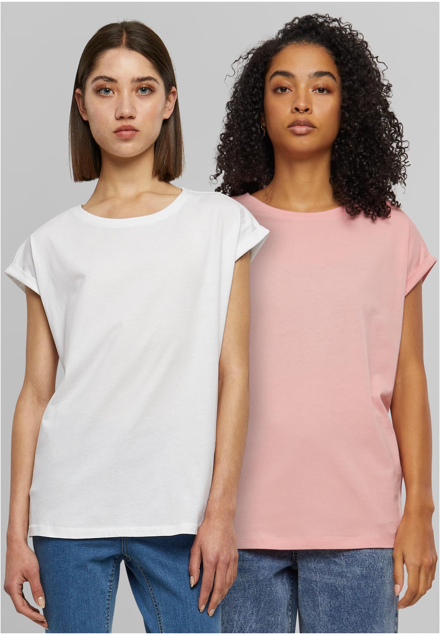 Ladies Extended Shoulder Tee 2-Pack | lemonadepink+white