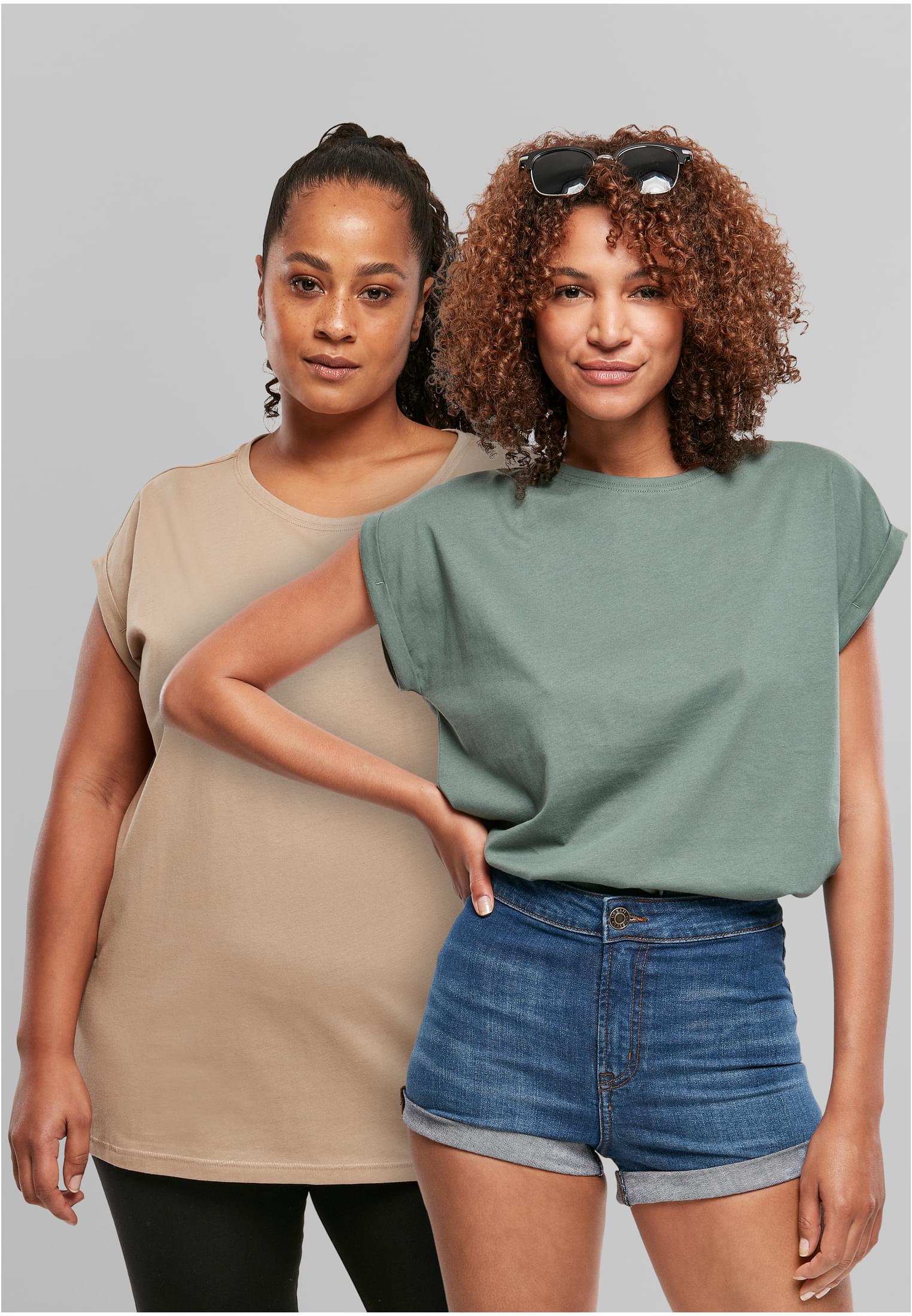 Ladies Extended Shoulder Tee 2-Pack | softtaupe+paleleaf