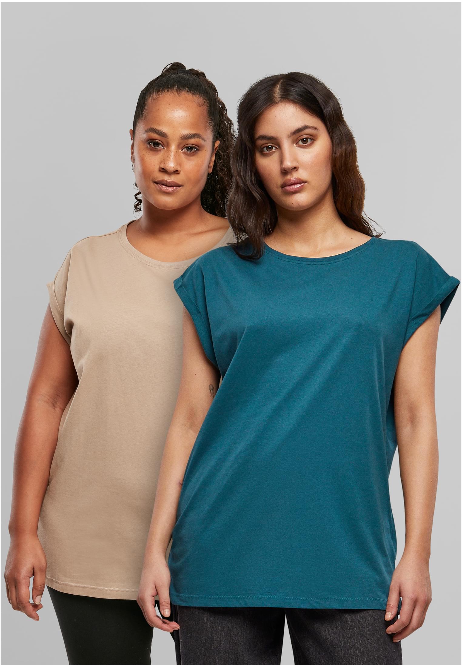 Ladies Extended Shoulder Tee 2-Pack | teal+softtaupe