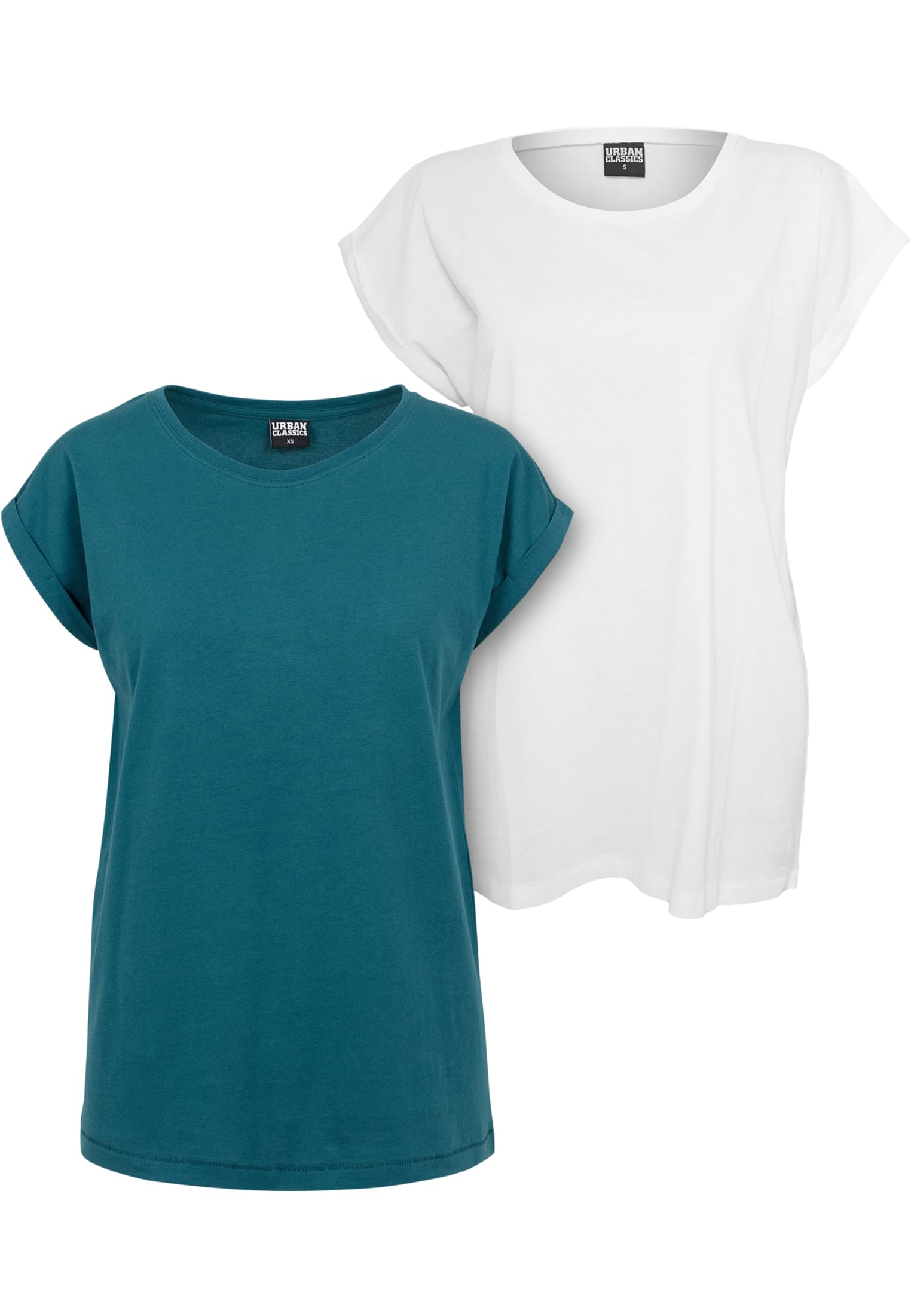 Ladies Extended Shoulder Tee 2-Pack | teal+white