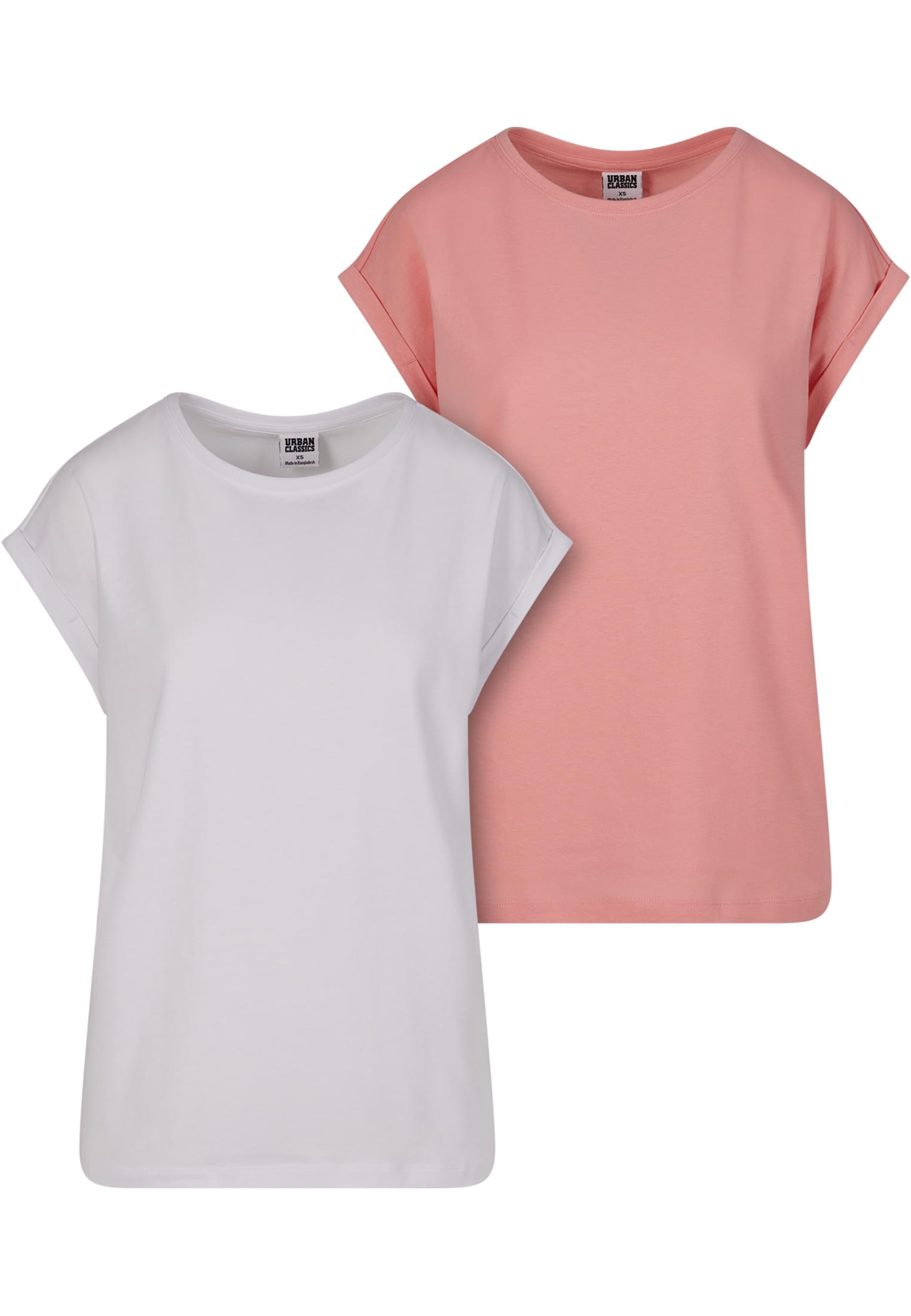 Ladies Extended Shoulder Tee 2-Pack | lemonadepink+white