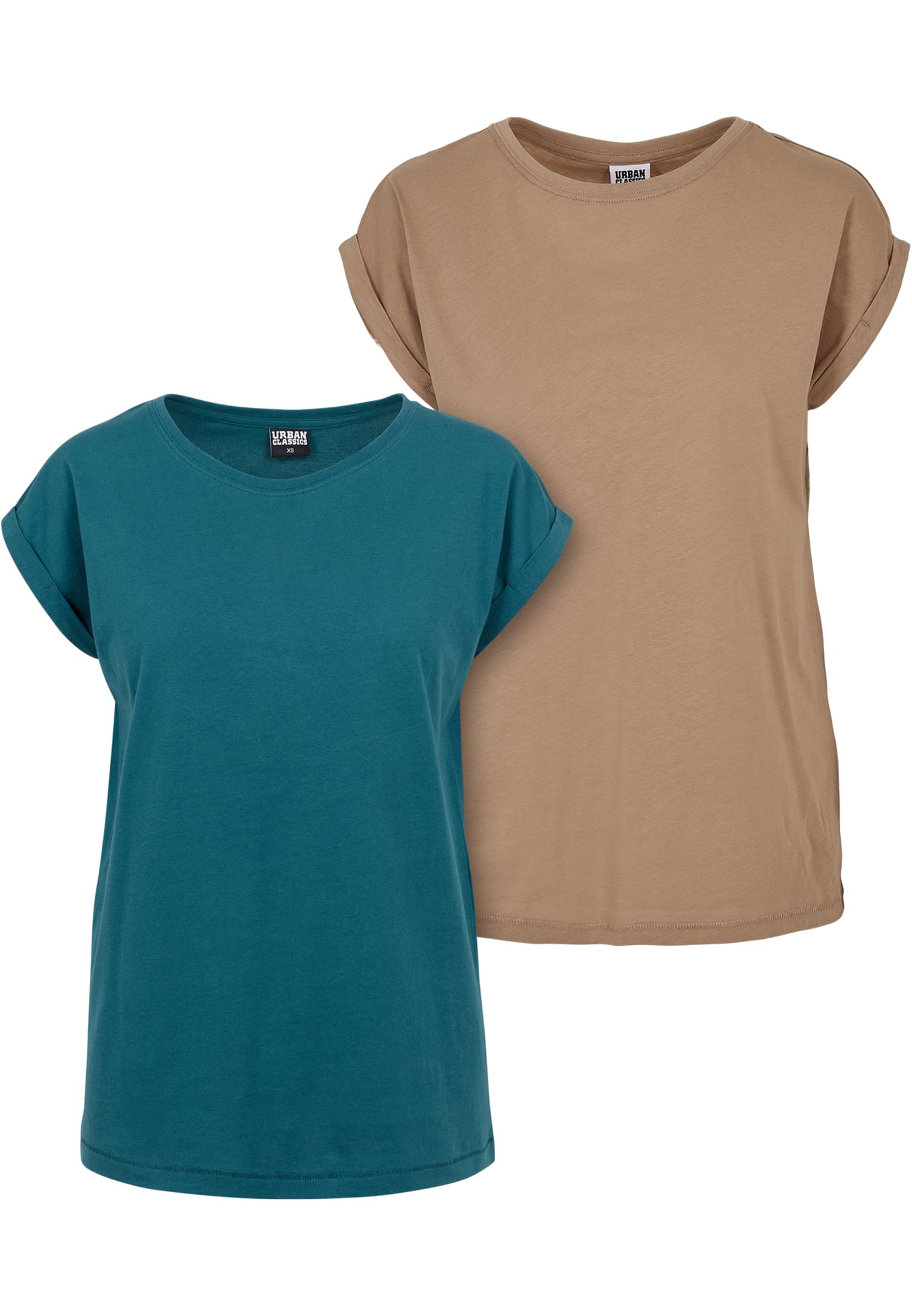 Ladies Extended Shoulder Tee 2-Pack | teal+softtaupe