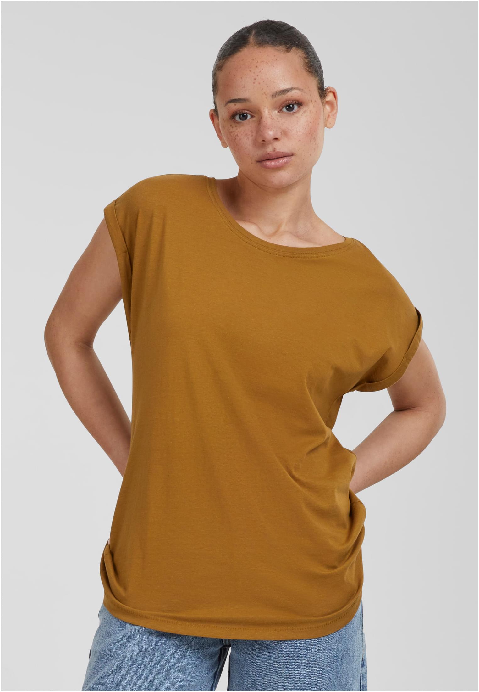 Ladies Extended Shoulder Tee Dunkel