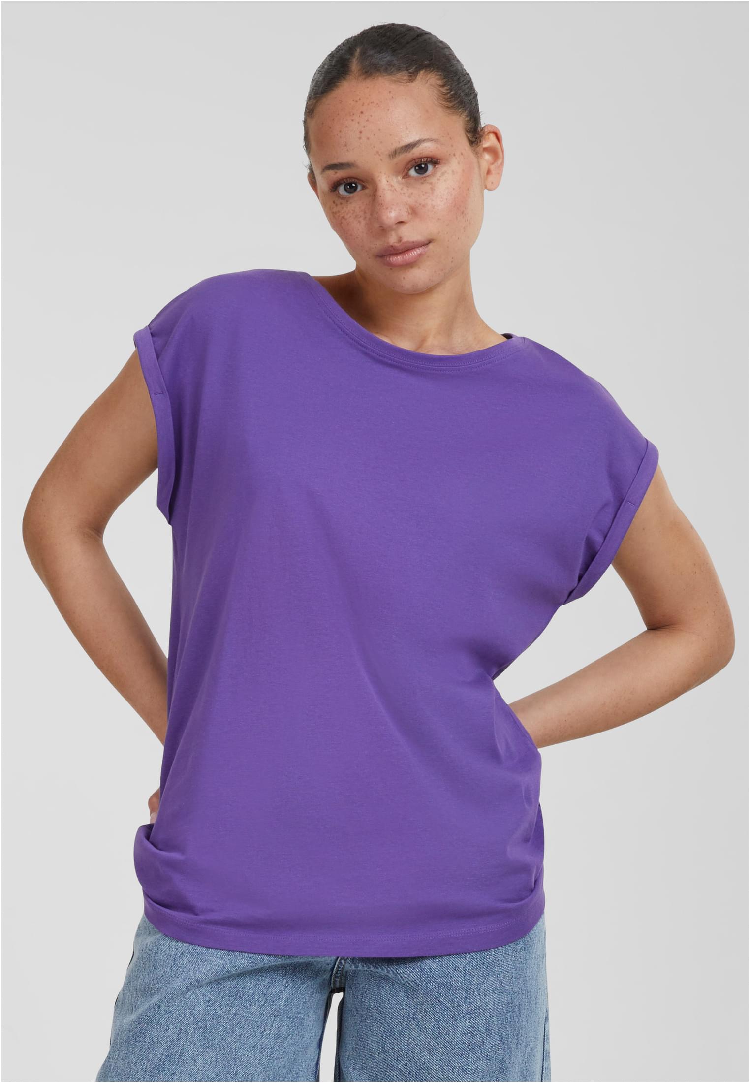 Ladies Extended Shoulder Tee Dunkel