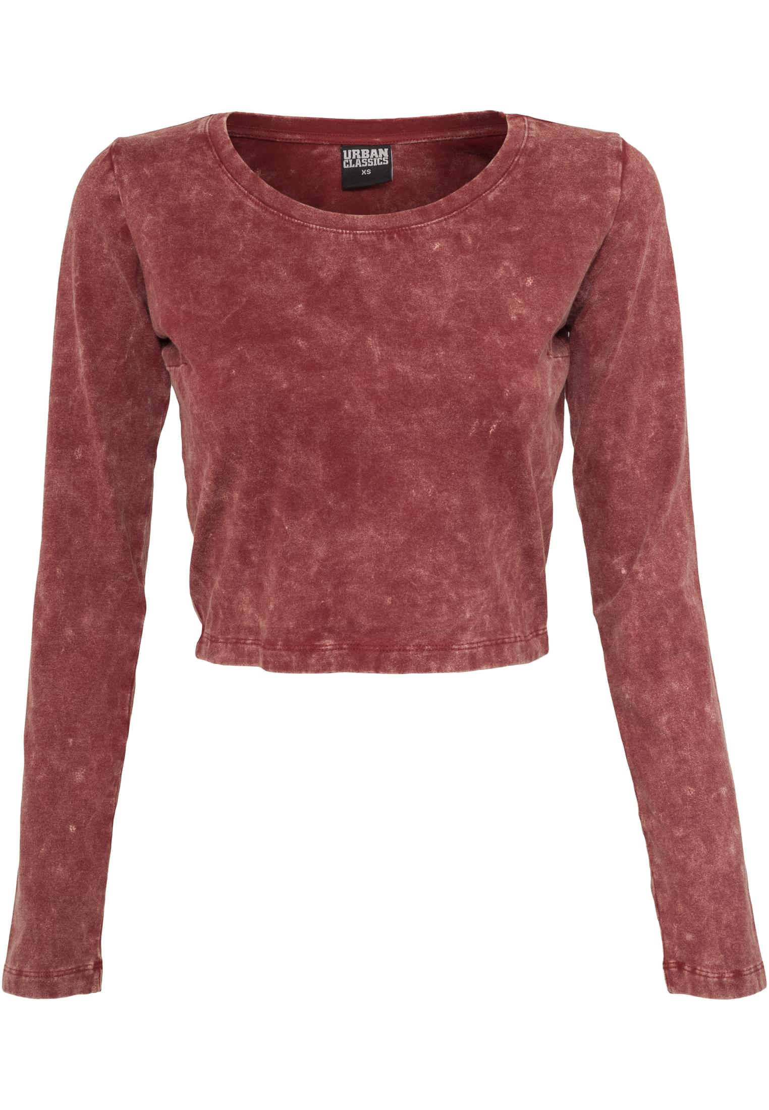 Ladies Cropped Acid Wash L/S | burgundy