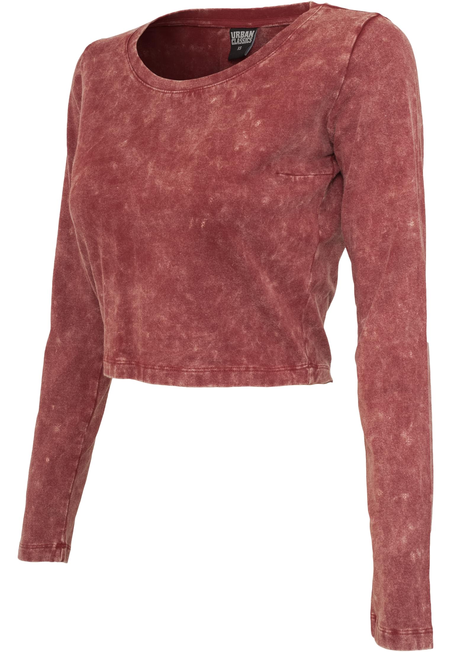 Ladies Cropped Acid Wash L/S | burgundy