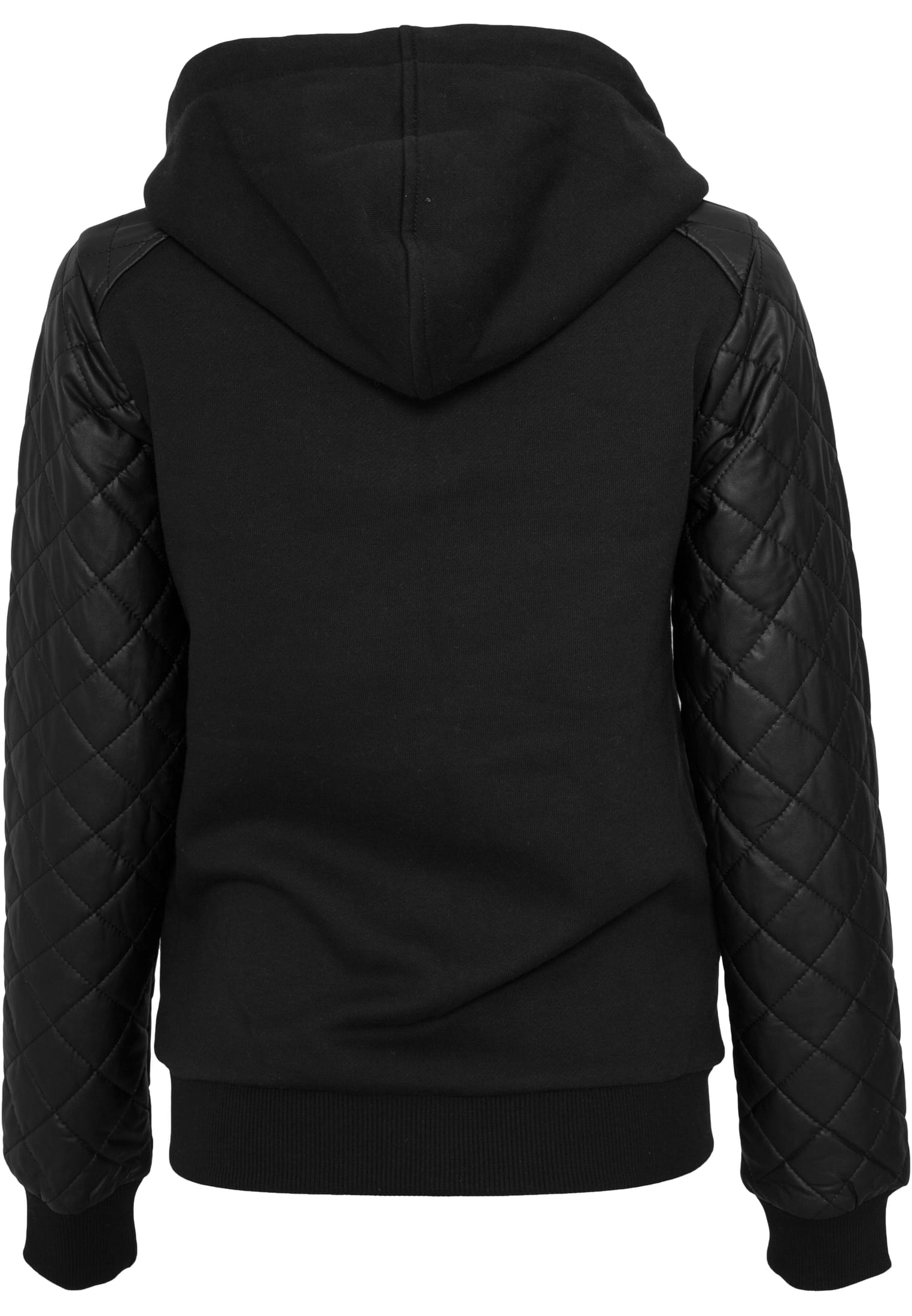 Ladies Diamond Synthetic Leather Sleeve Zip Hoody | blk/blk