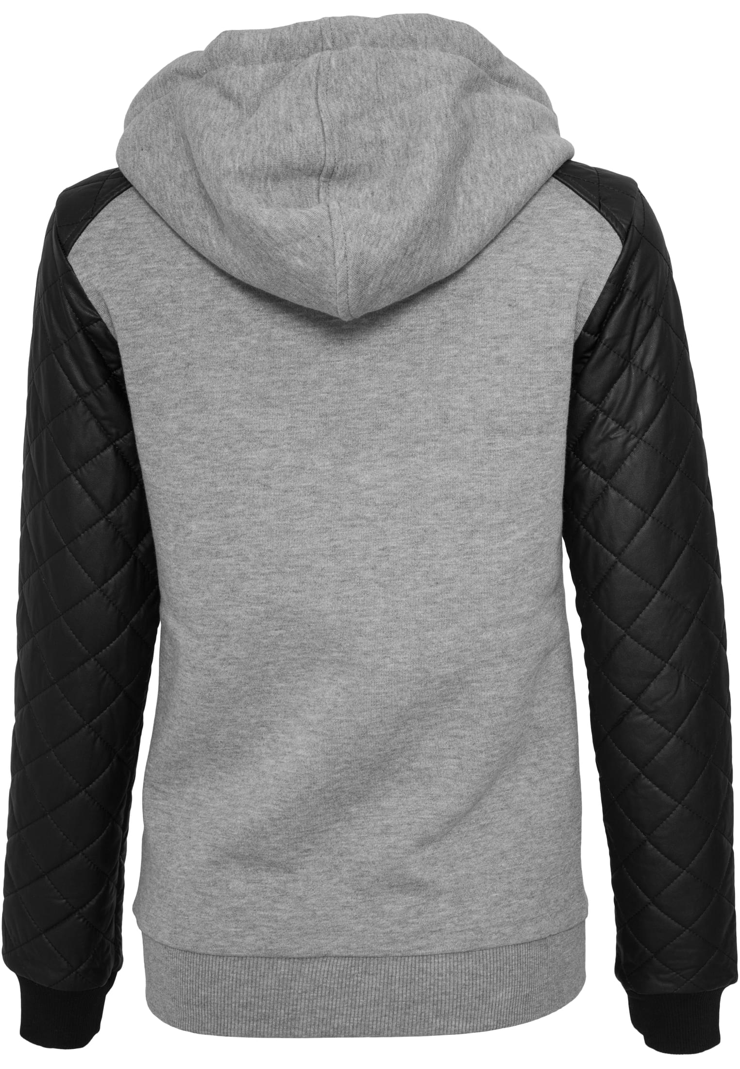 Ladies Diamond Synthetic Leather Sleeve Zip Hoody | gry/blk