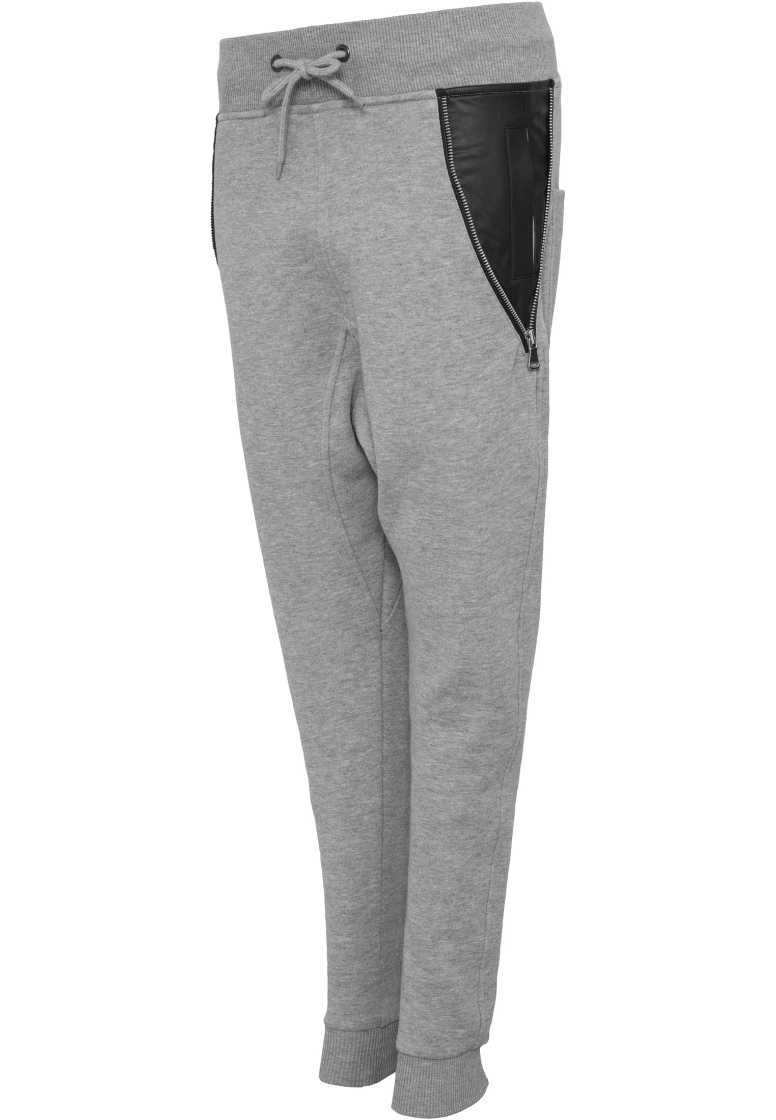 Ladies Side Zip Synthetic Leather Pocket Sweatpant | grey