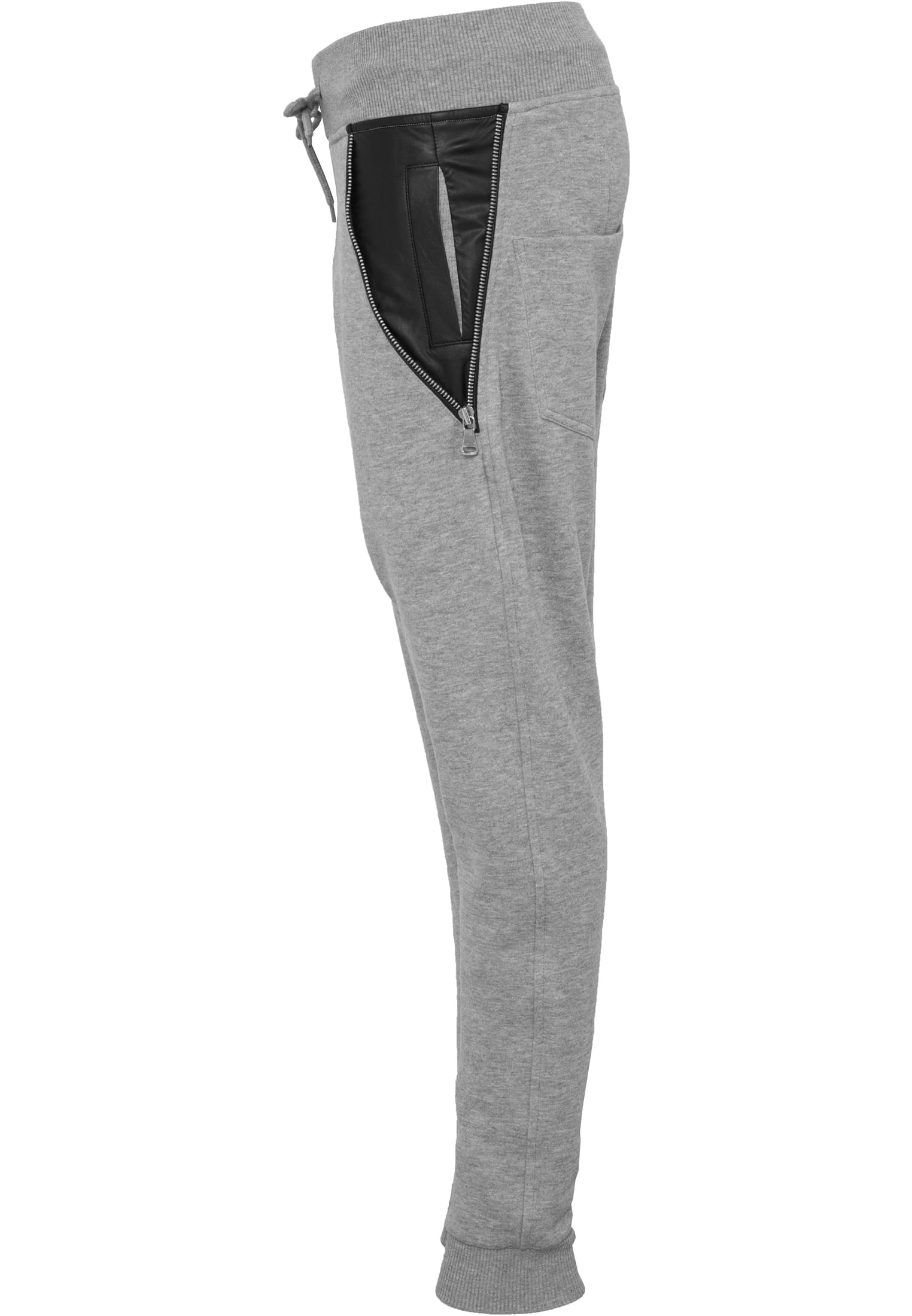 Ladies Side Zip Synthetic Leather Pocket Sweatpant | grey