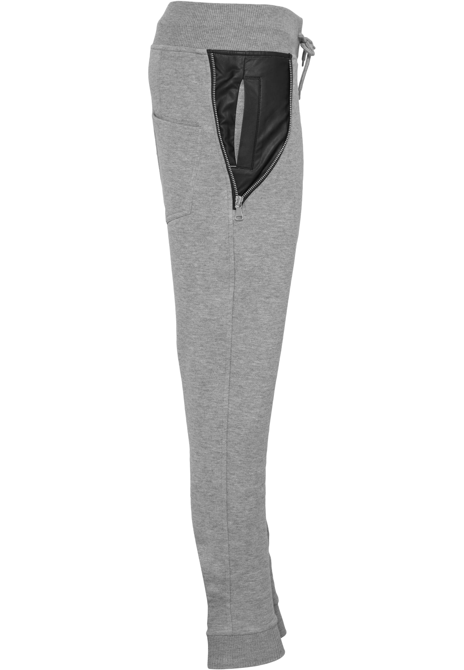 Ladies Side Zip Synthetic Leather Pocket Sweatpant | grey