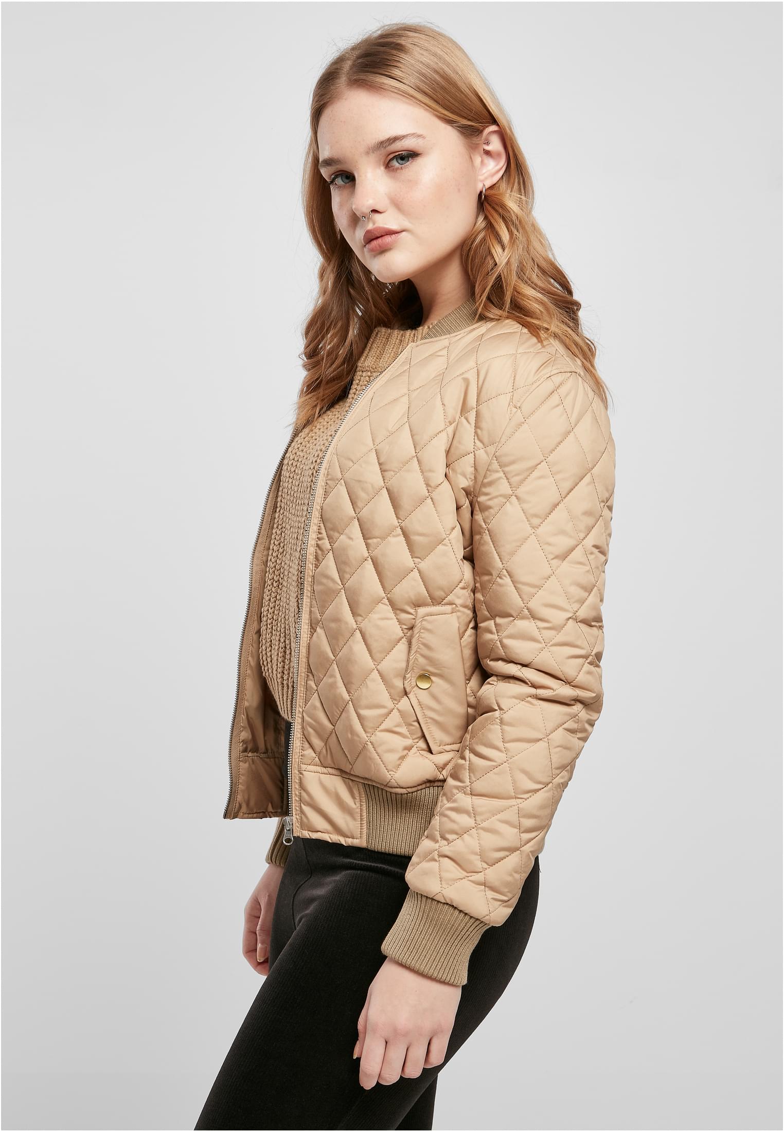 Ladies Diamond Quilt Nylon Jacket | unionbeige