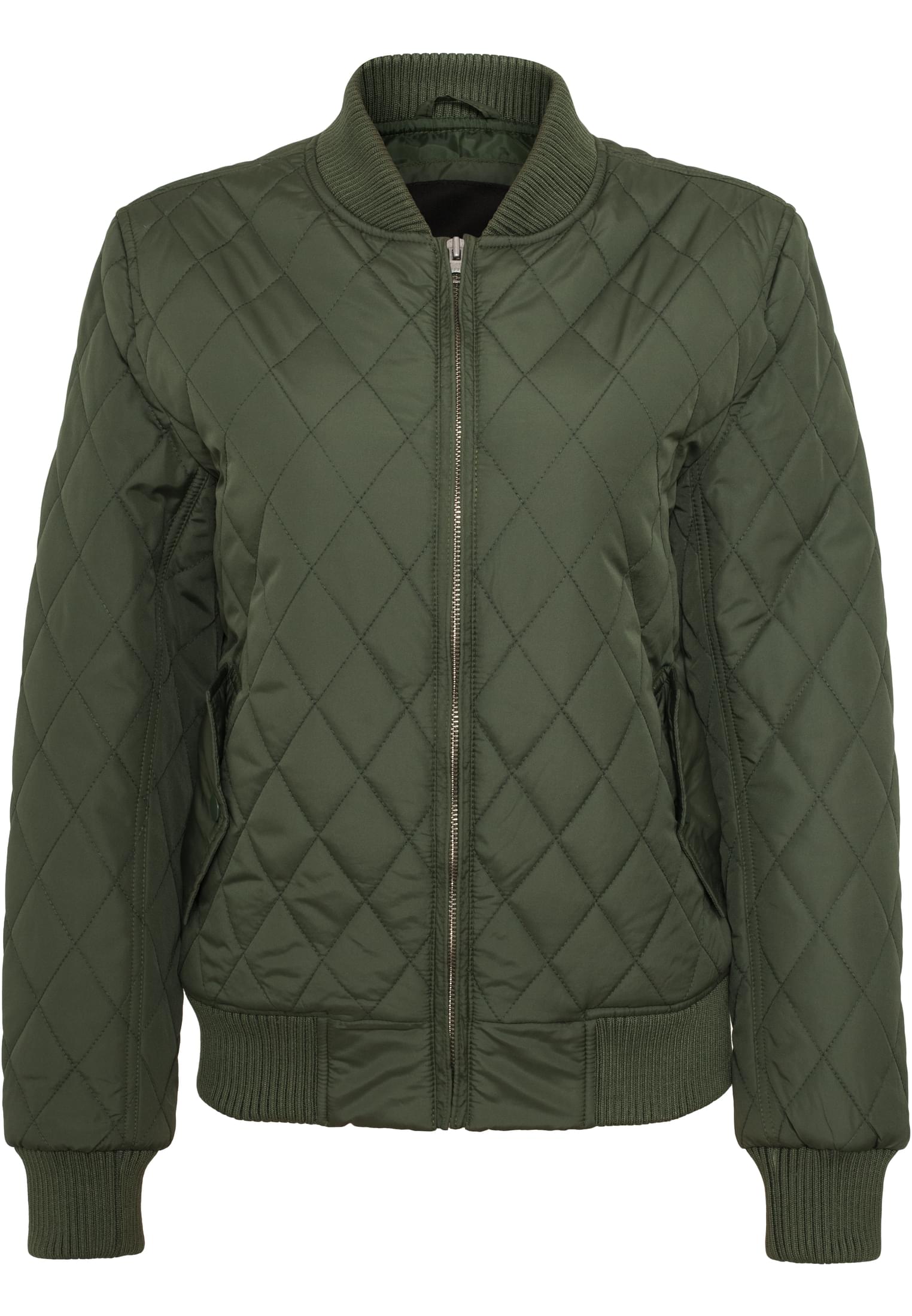 Ladies Diamond Quilt Nylon Jacket | olive