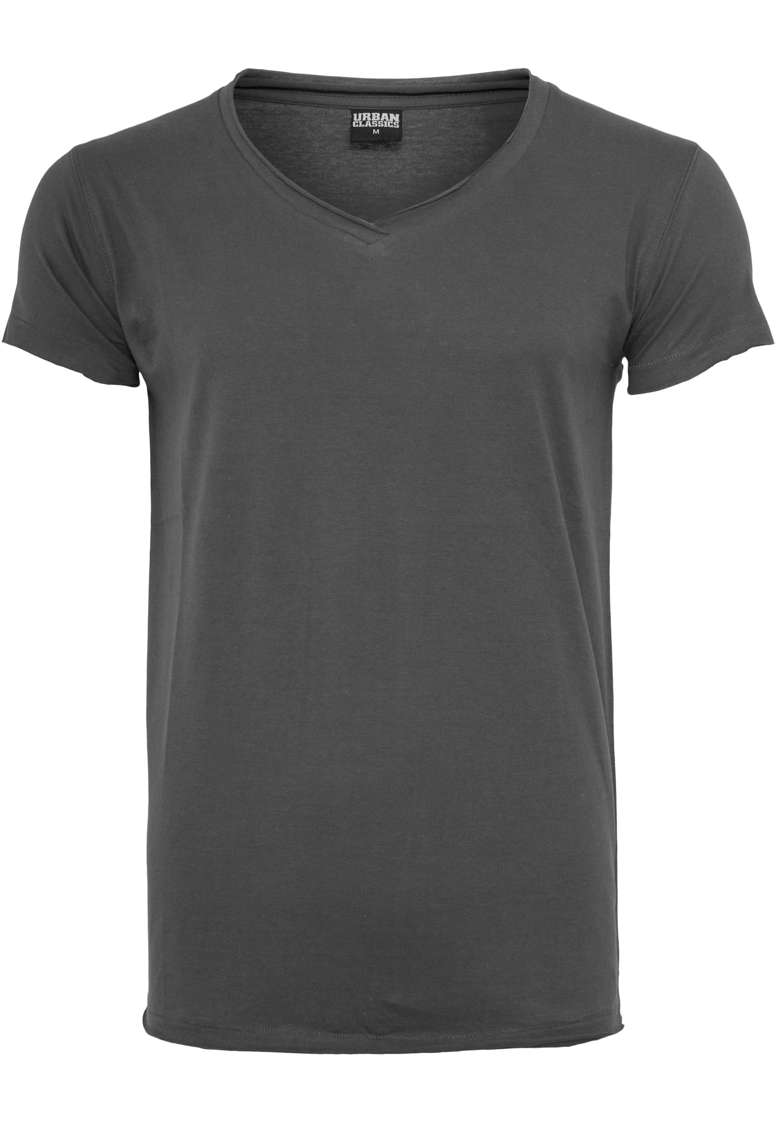 Fitted Peached Open Edge V-Neck Tee | darkgrey