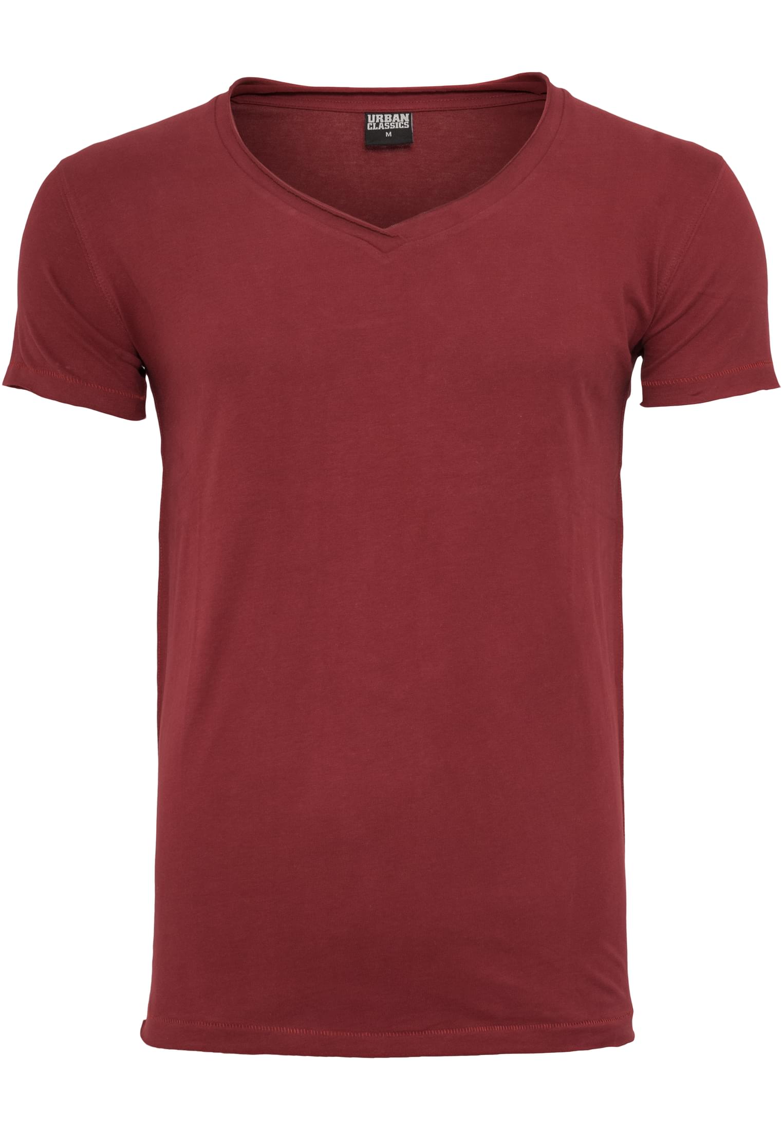 Fitted Peached Open Edge V-Neck Tee | burgundy