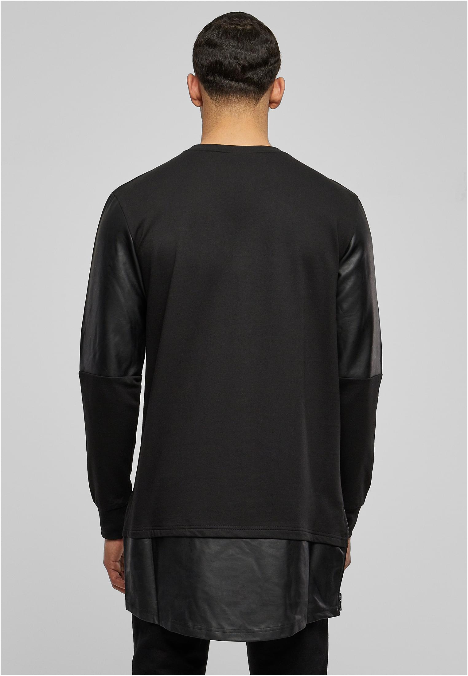 Long Zipped Synthetic Leather Crewneck | blk/blk