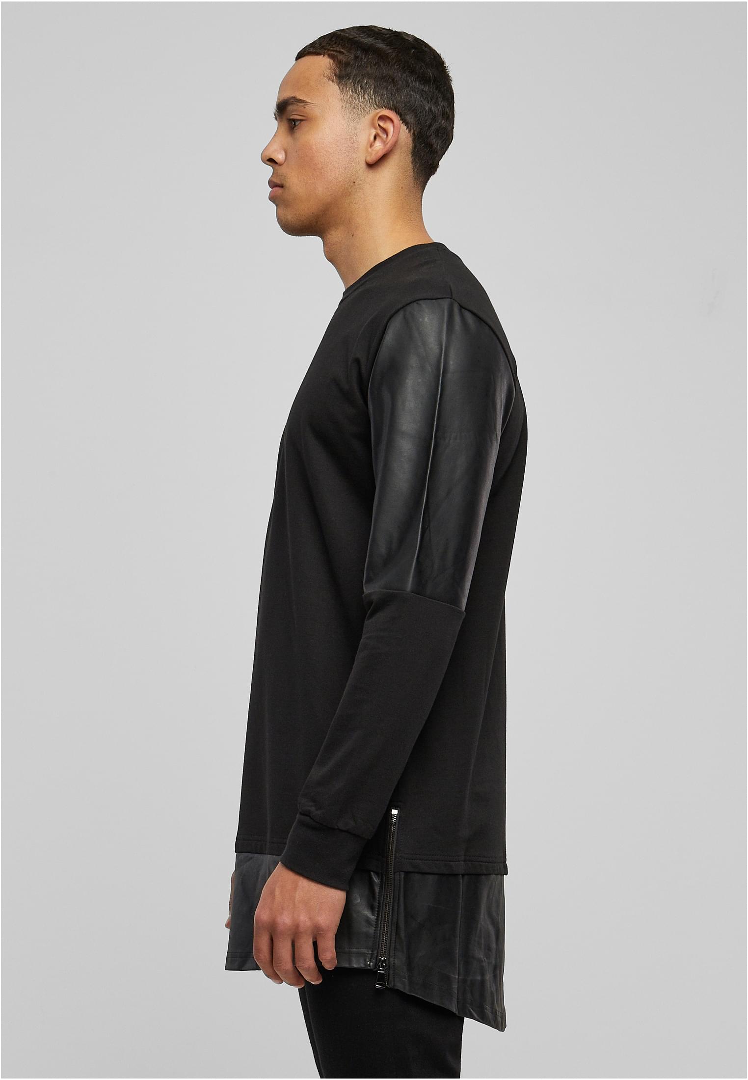 Long Zipped Synthetic Leather Crewneck | blk/blk