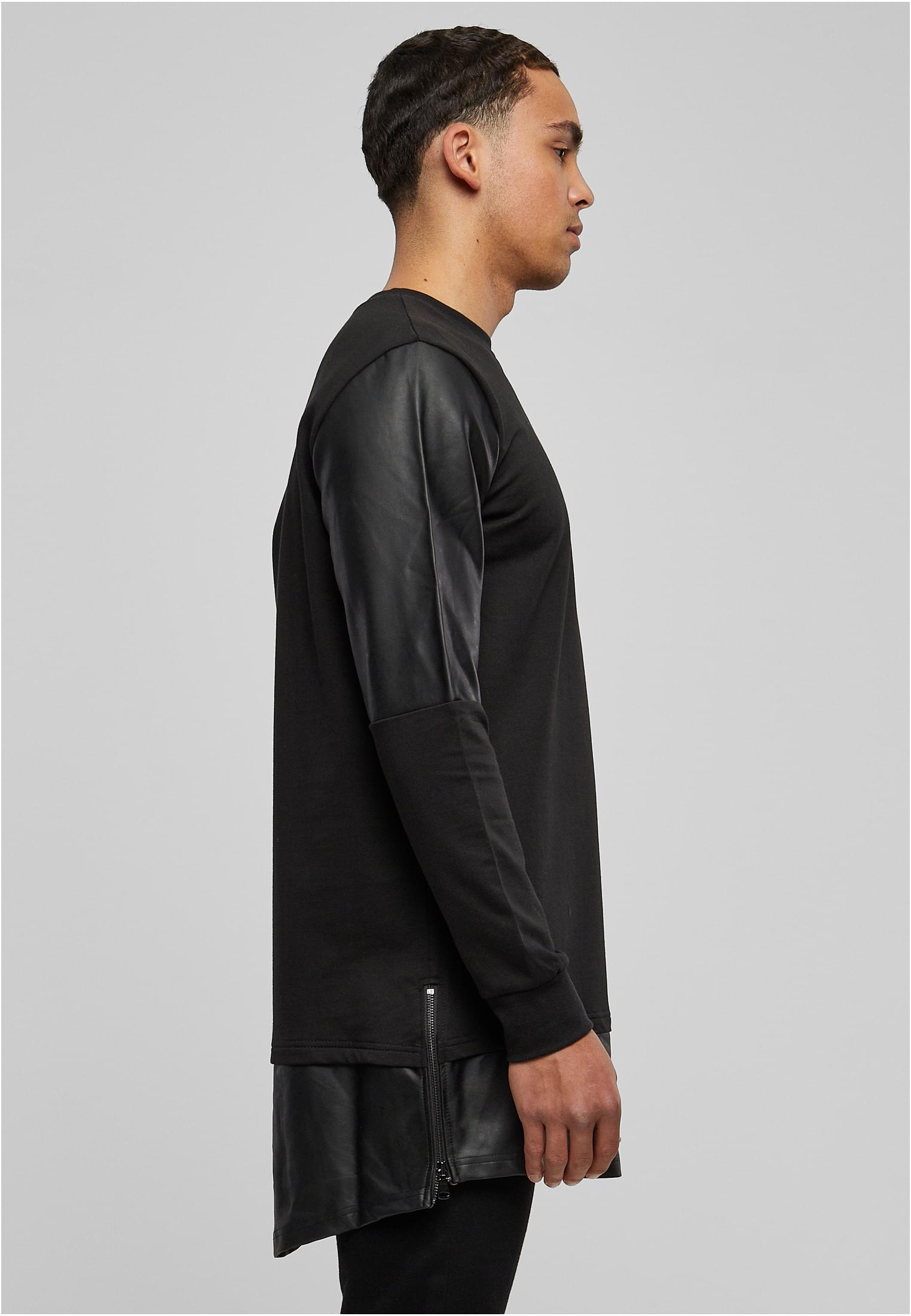 Long Zipped Synthetic Leather Crewneck | blk/blk