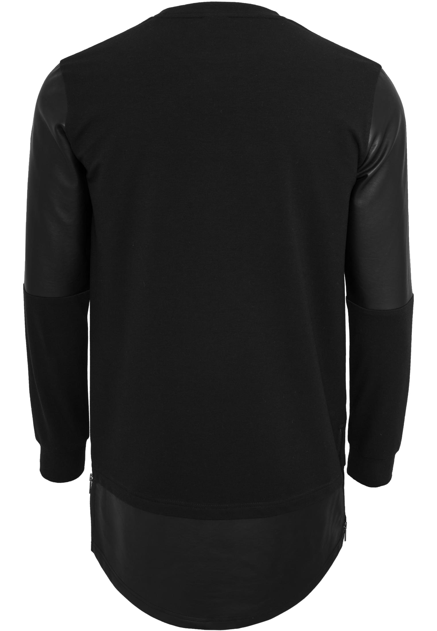 Long Zipped Synthetic Leather Crewneck | blk/blk