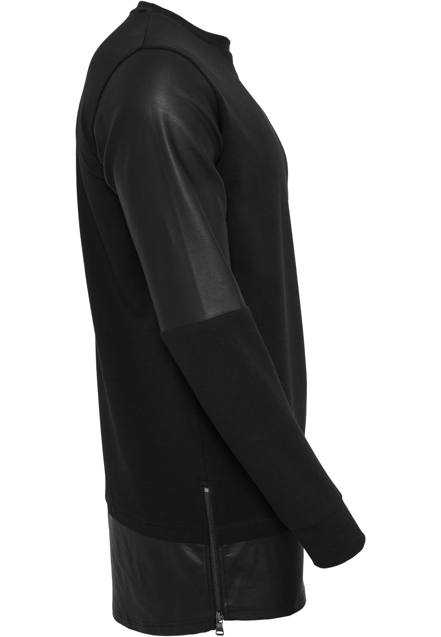 Long Zipped Synthetic Leather Crewneck | blk/blk