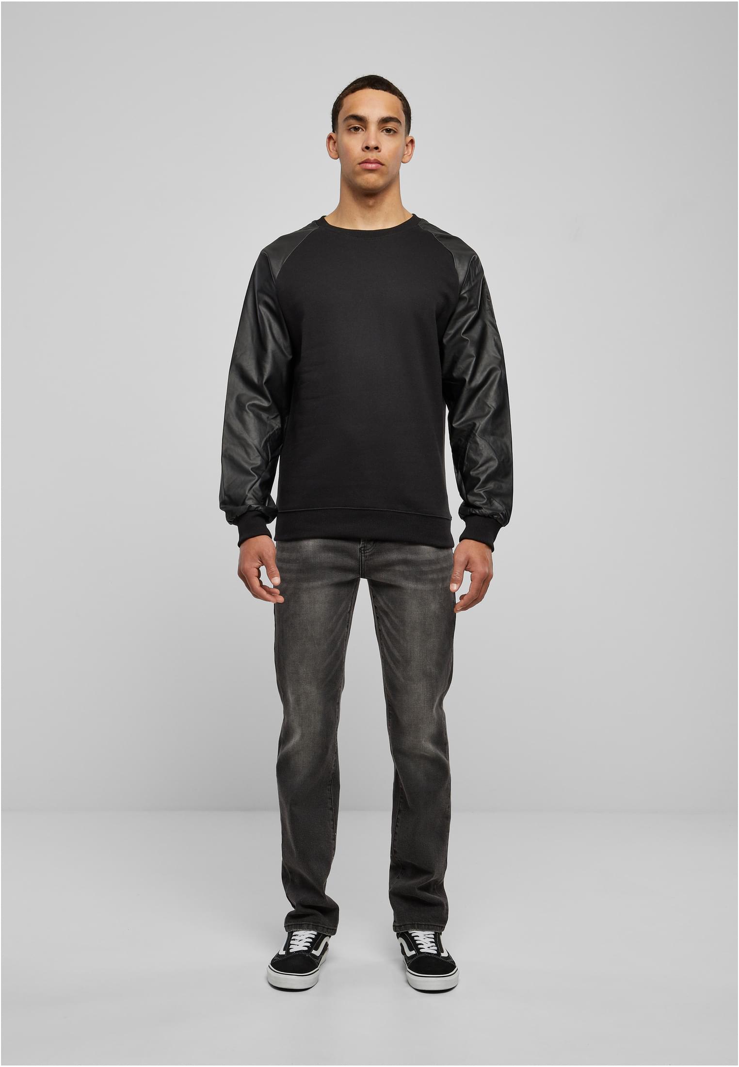 Raglan Leather Imitation Crew | blk/blk