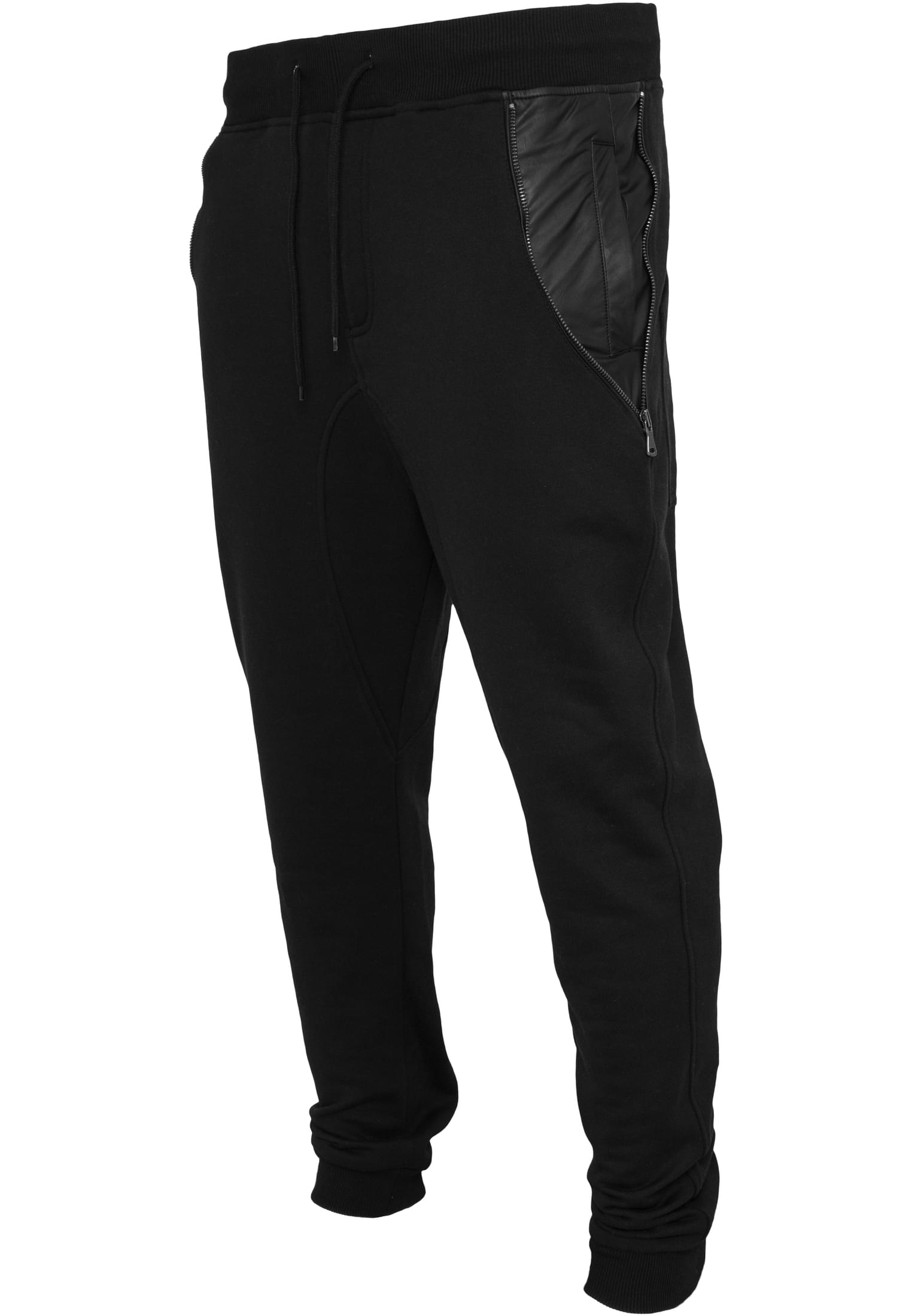 Side Zip Leather Pocket Sweatpant | blk/blk