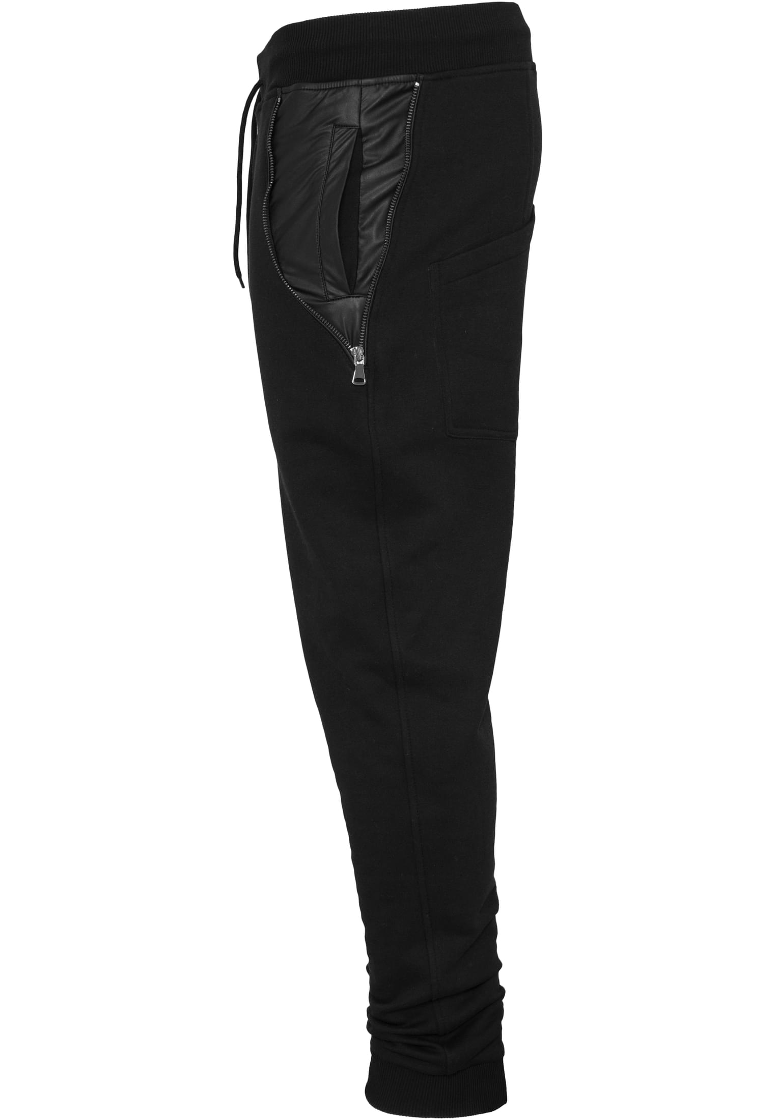 Side Zip Leather Pocket Sweatpant | blk/blk