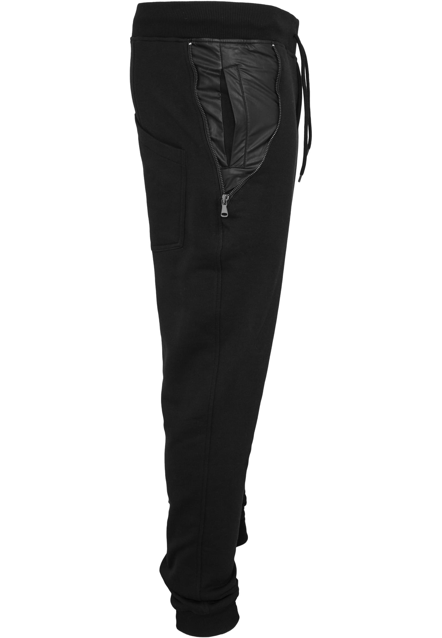 Side Zip Leather Pocket Sweatpant | blk/blk