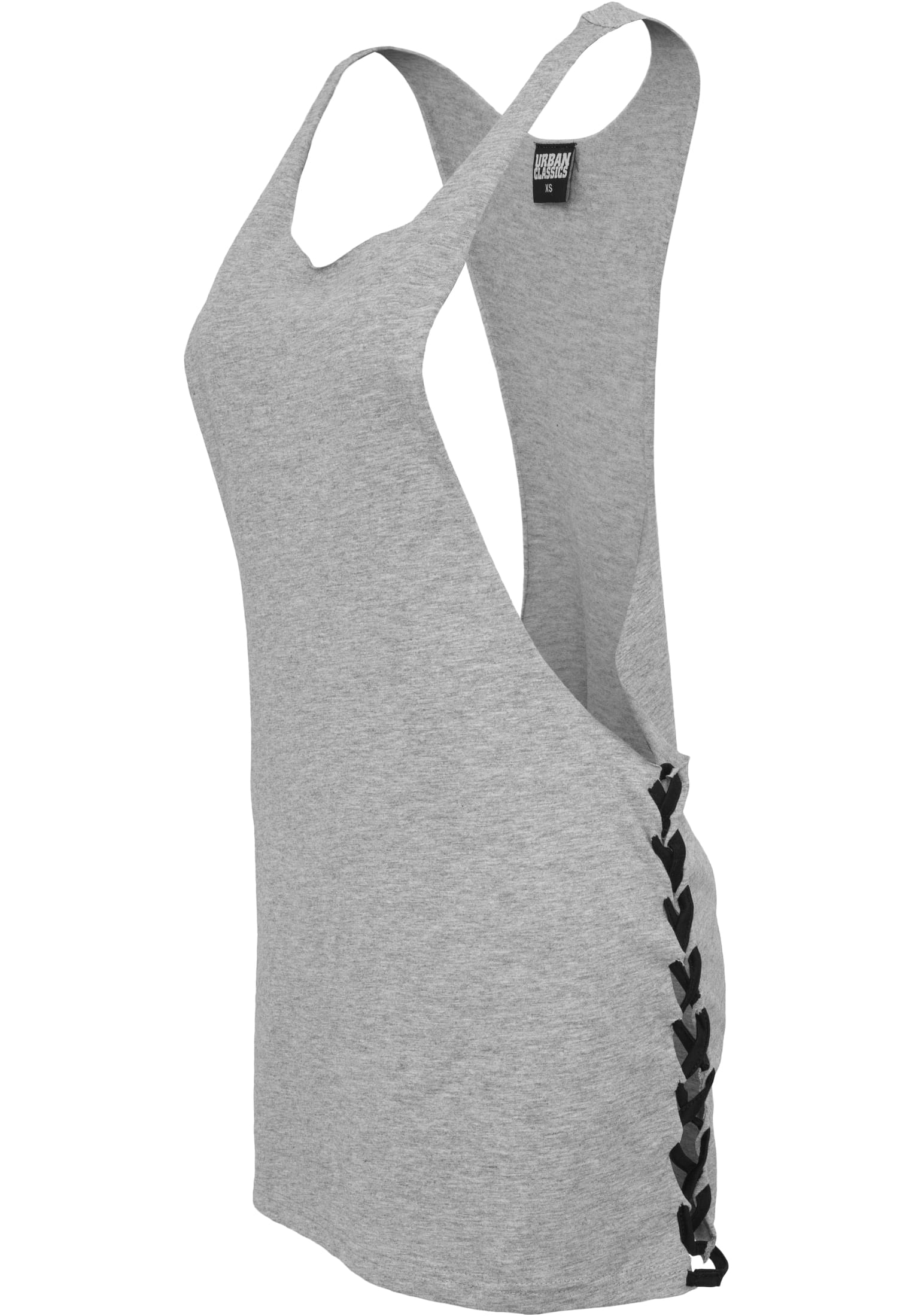 Ladies Side Knotted Loose Tank | gry/blk