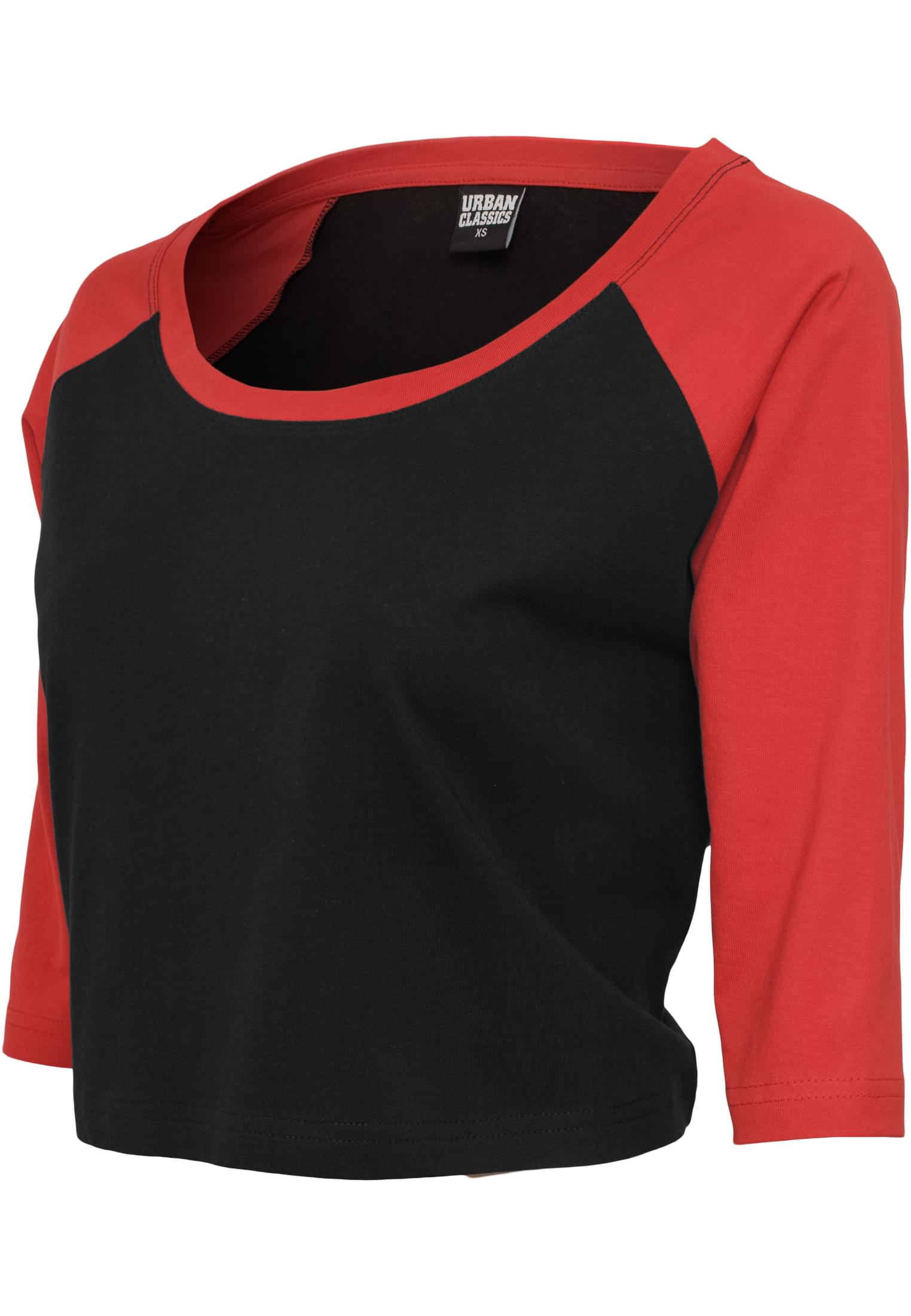 Ladies Cropped 3/4 Raglan Tee | blk/red