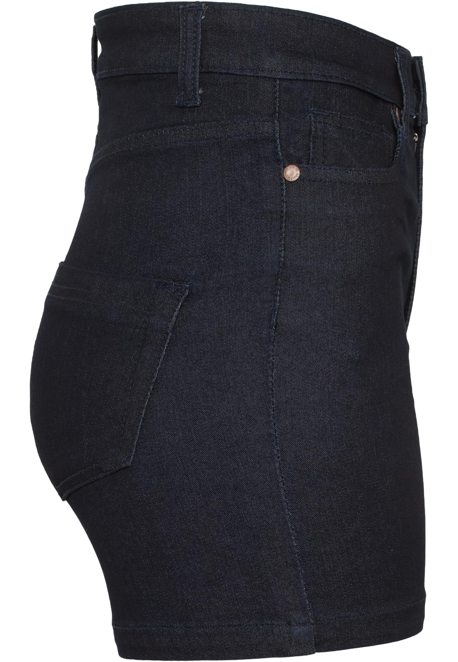 Ladies High Waist Denim Skinny Shorts | dark blue denim