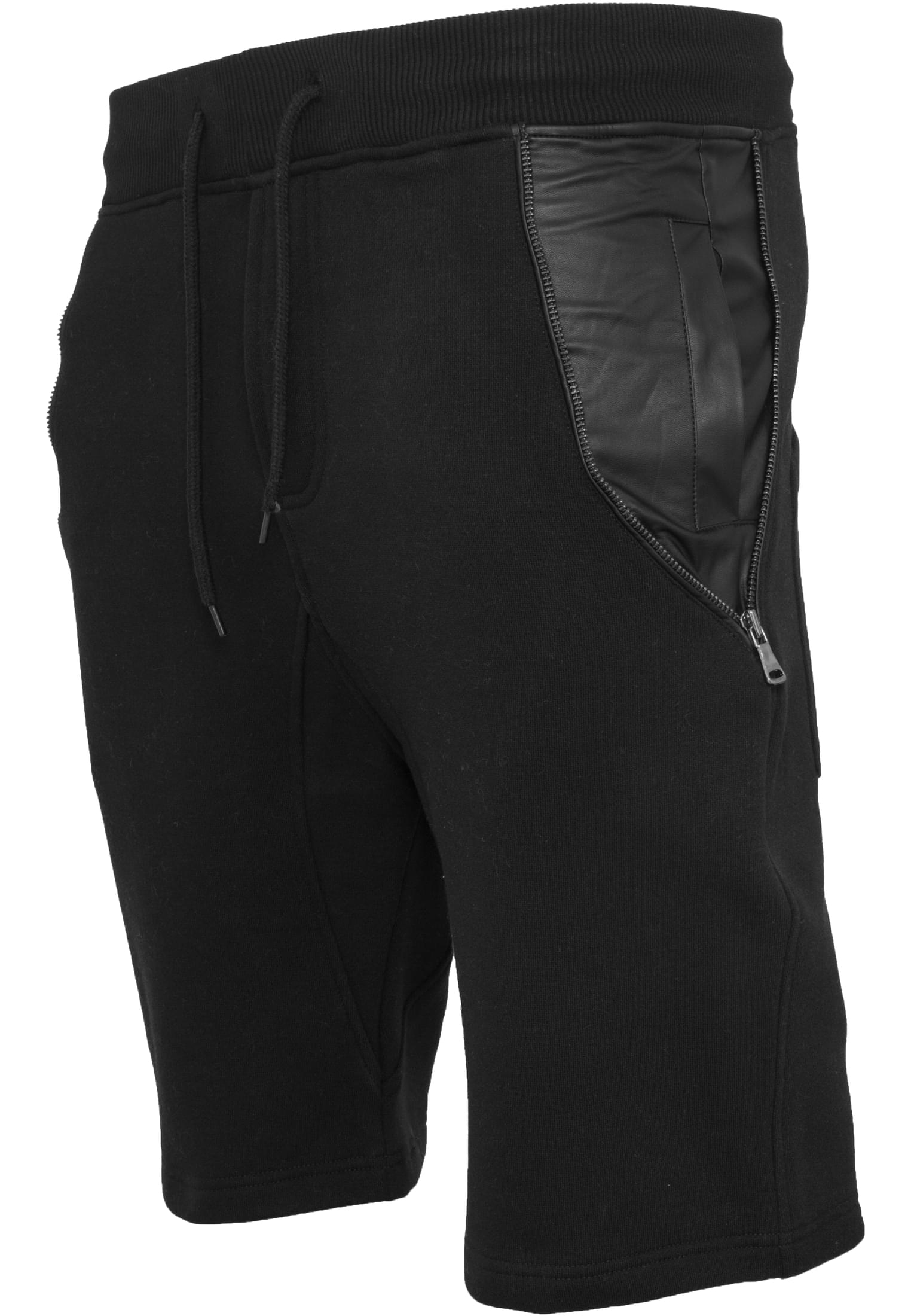 Side-Zip Synthetic Leather Sweatshorts | blk/blk