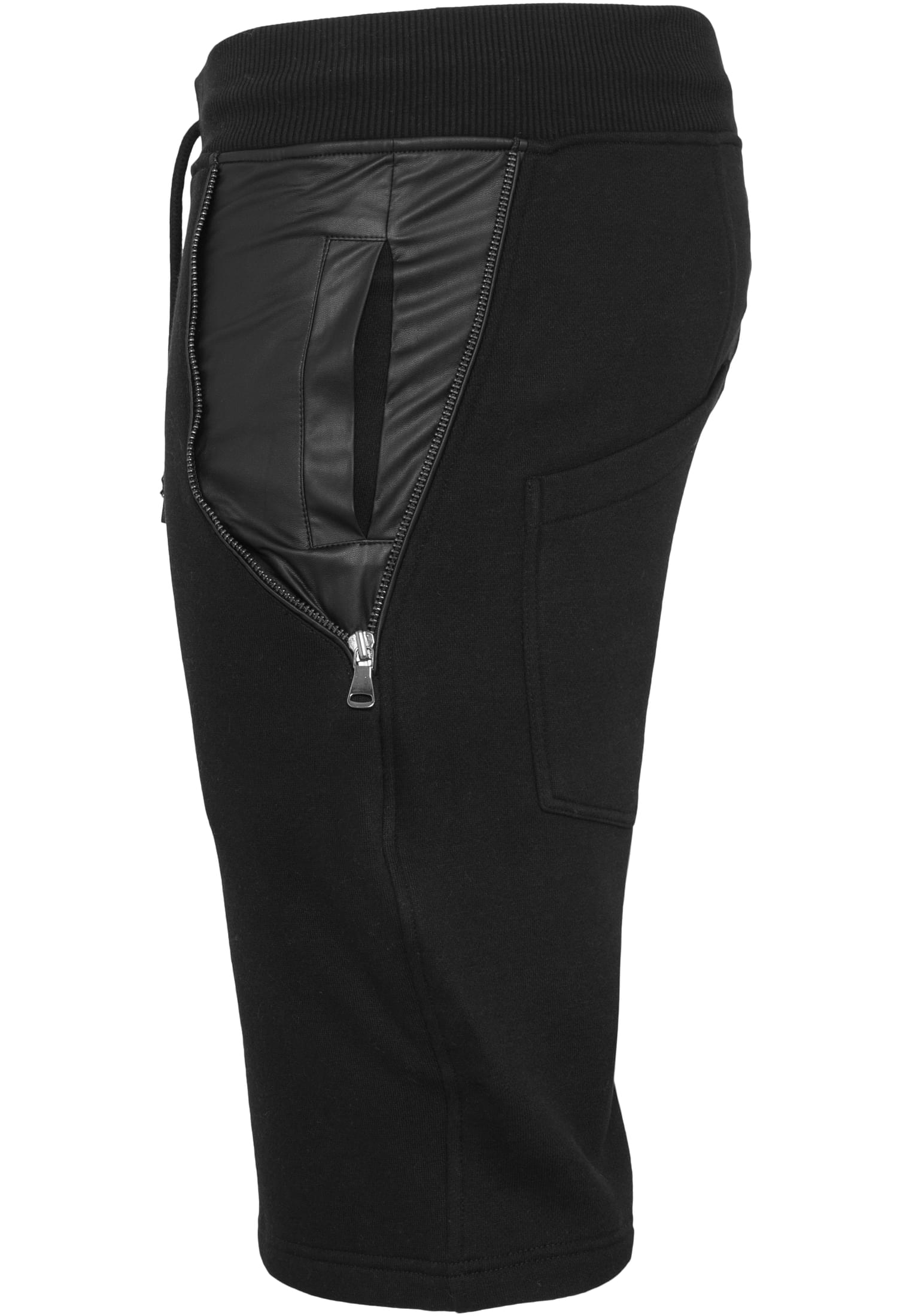 Side-Zip Synthetic Leather Sweatshorts | blk/blk