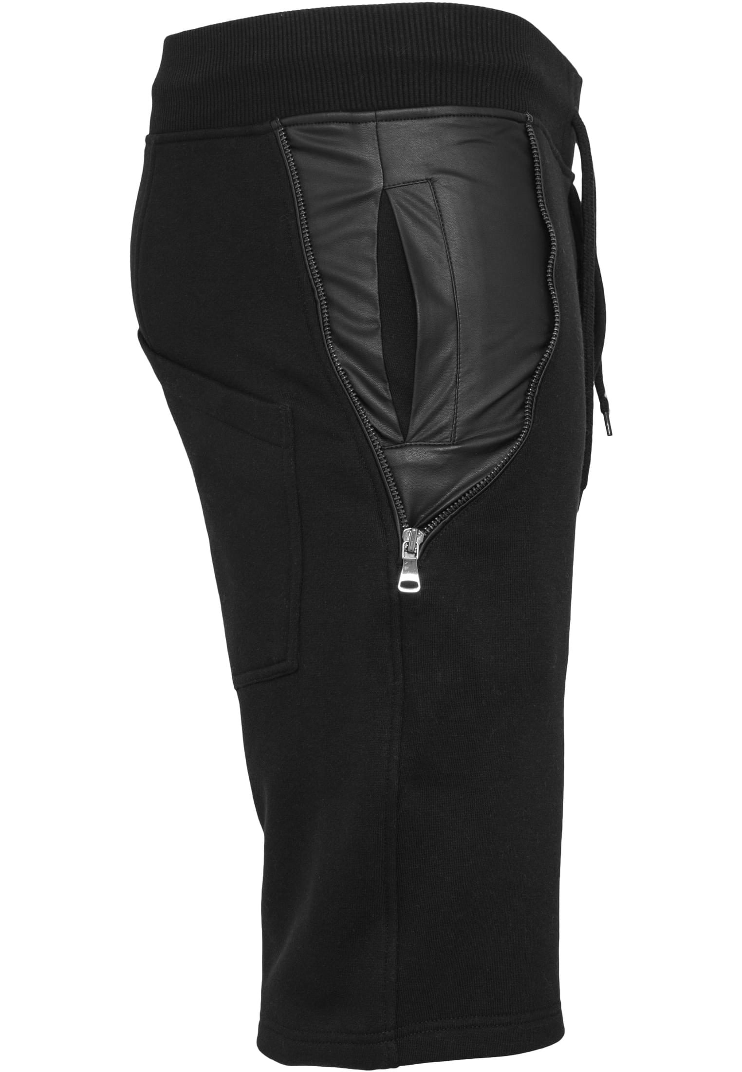 Side-Zip Synthetic Leather Sweatshorts | blk/blk