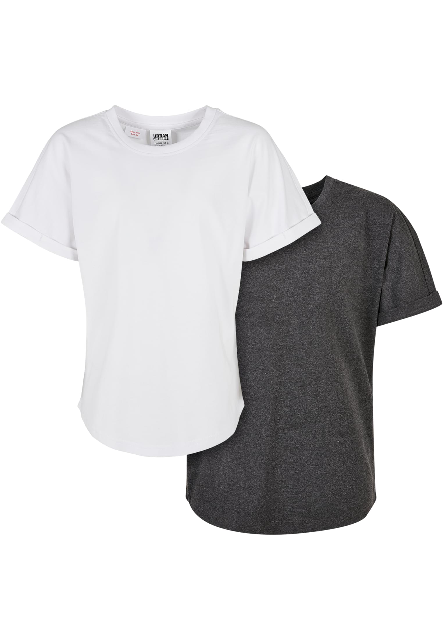 Boys Long Shaped Turnup Tee 2-Pack | charcoal+white