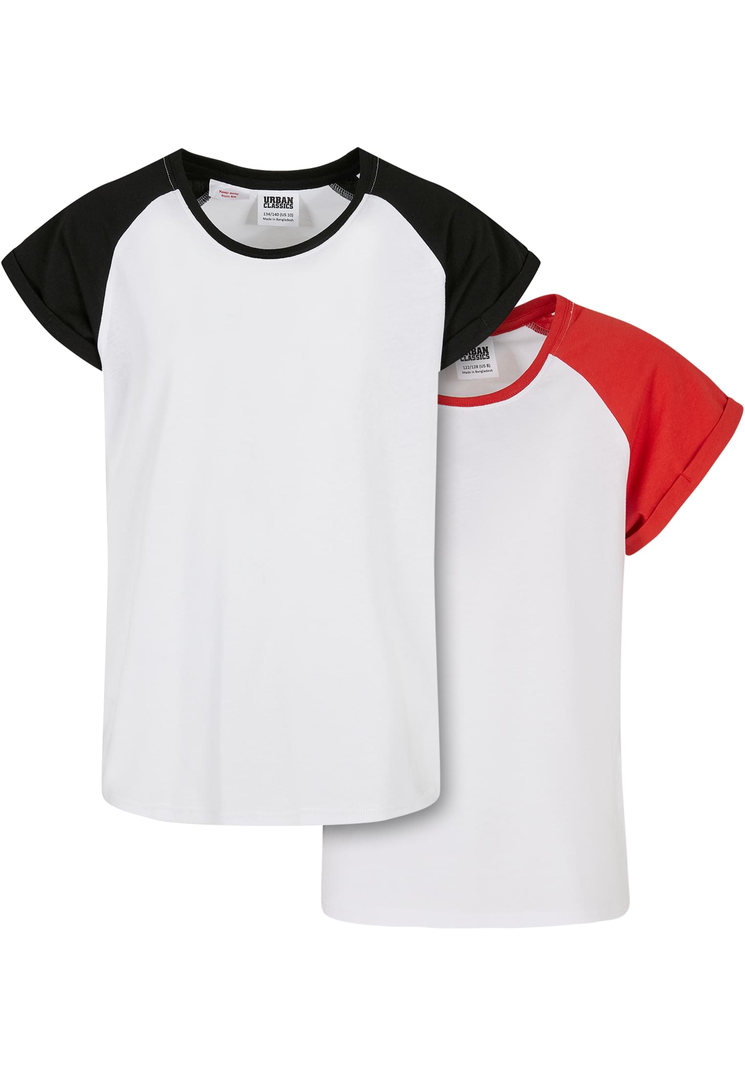 Girls Contrast Raglan Tee 2-Pack | white/hugered+white/black