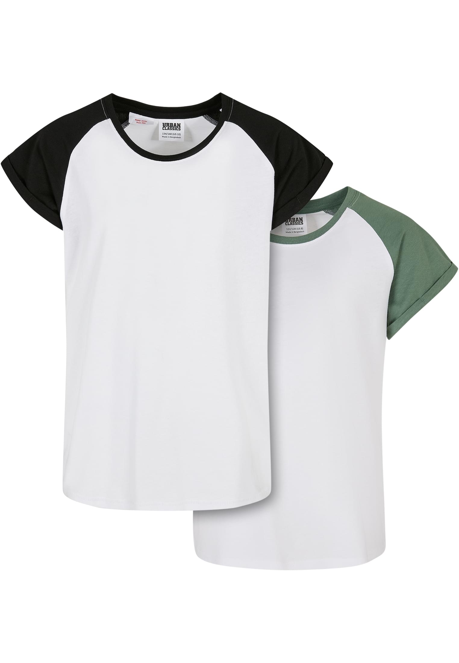 Girls Contrast Raglan Tee 2-Pack | white/saliva+white/black