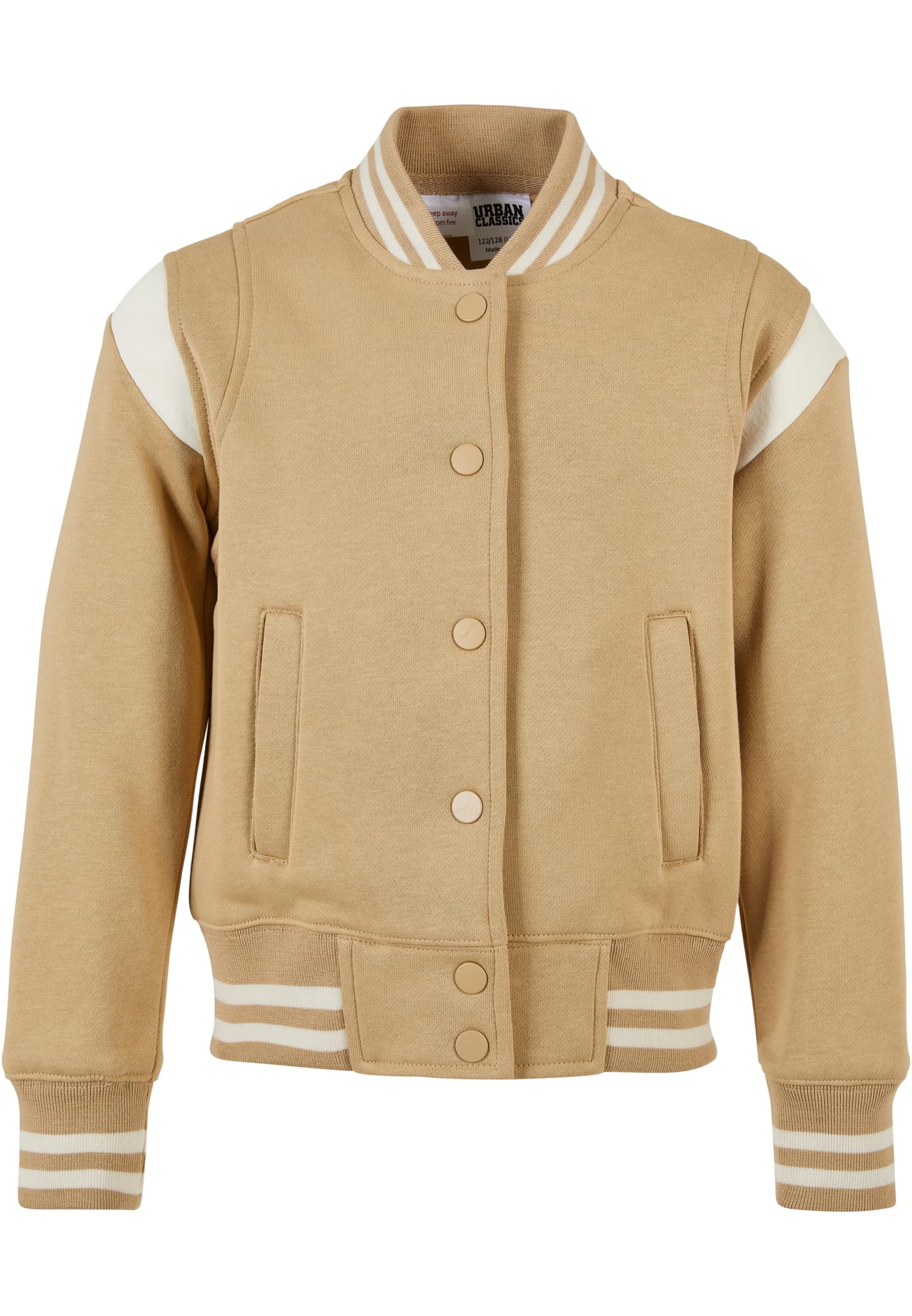 Girls Inset College Sweat Jacket | unionbeige/whitesand