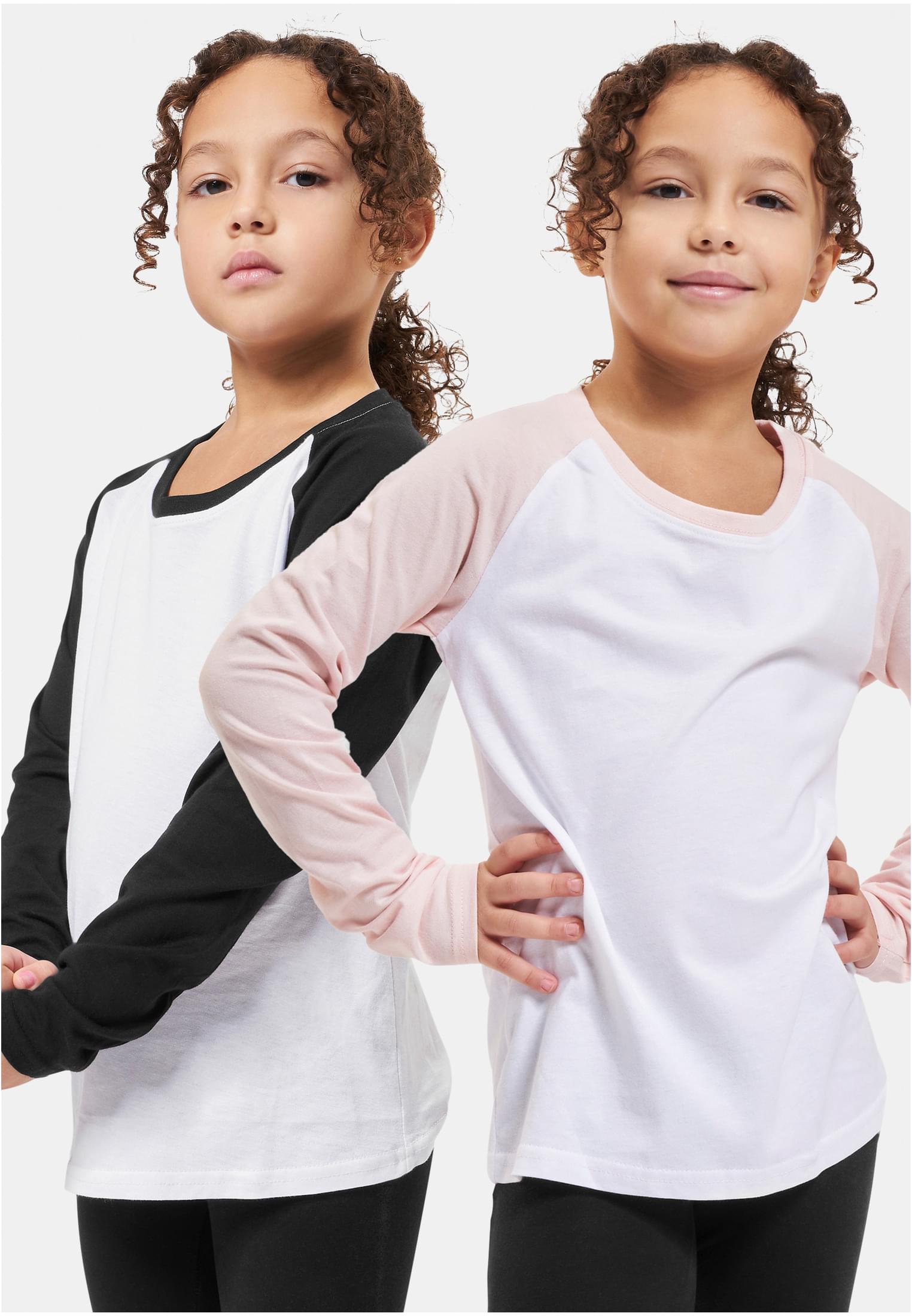 Girls Contrast Raglan Longsleeve 2-Pack | white/pink+white/black