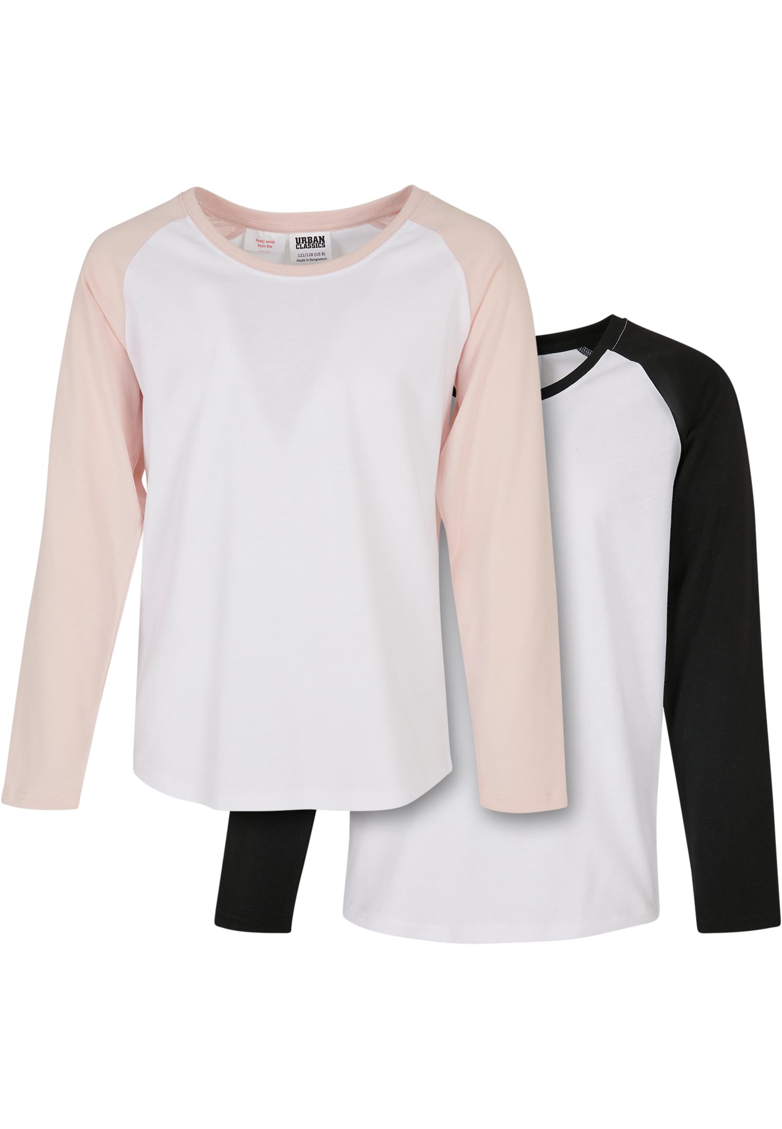 Girls Contrast Raglan Longsleeve 2-Pack | white/pink+white/black